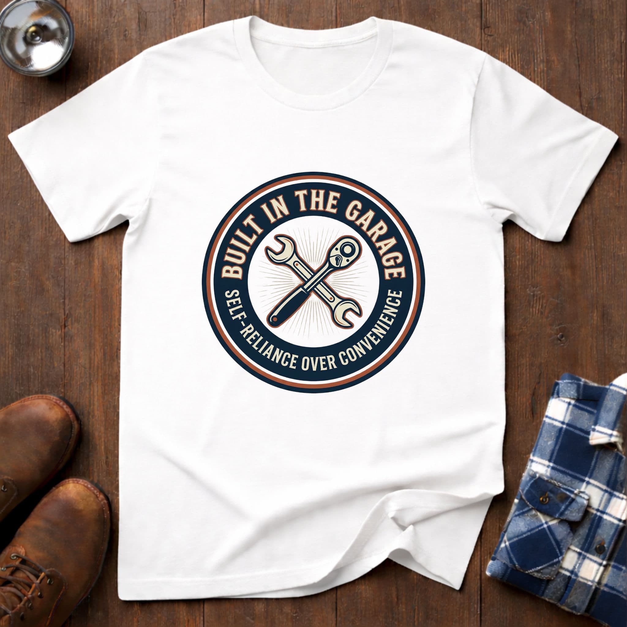 Built in the Garage, workshop T-shirt