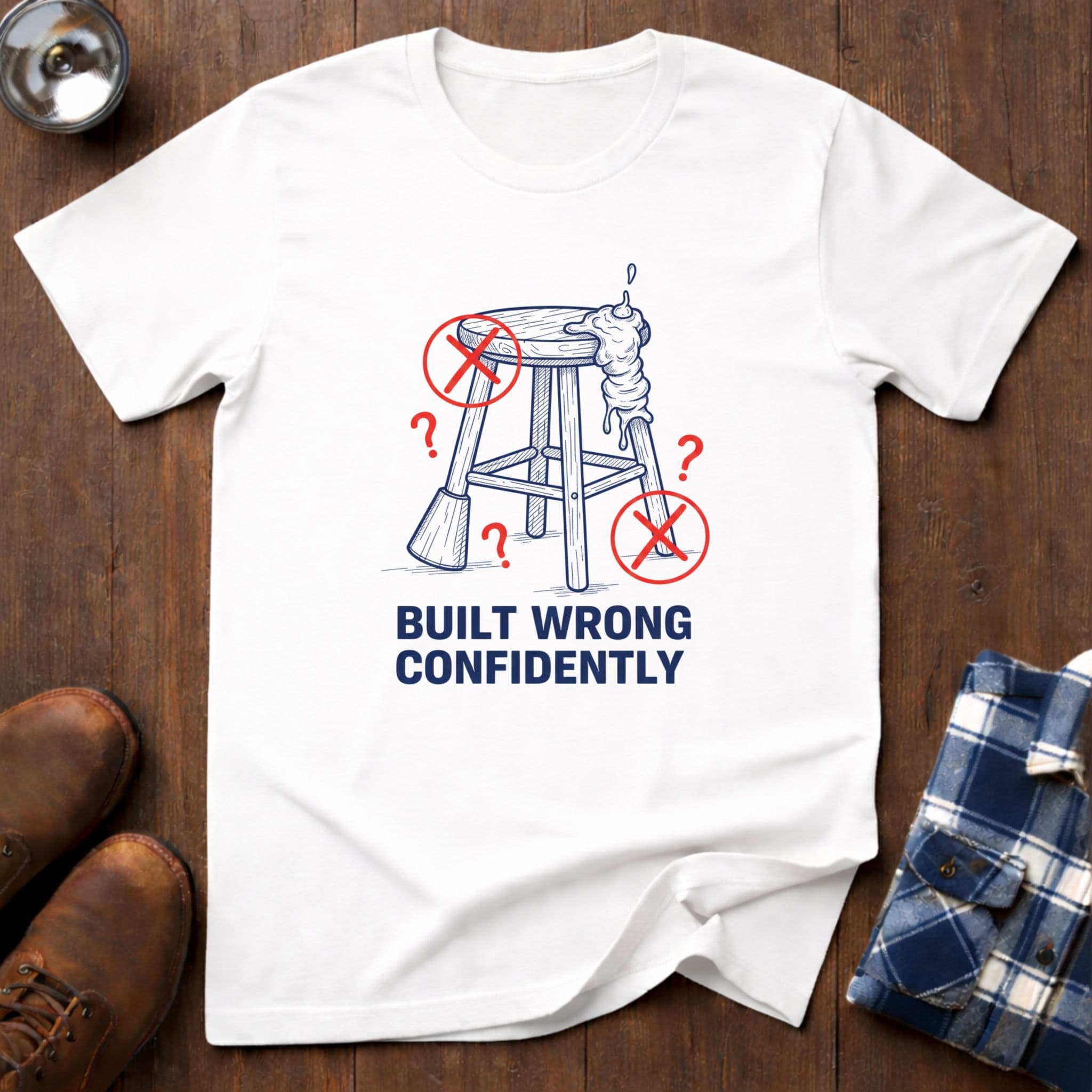 Built Wrong Confidently, funny workshop T-shirt