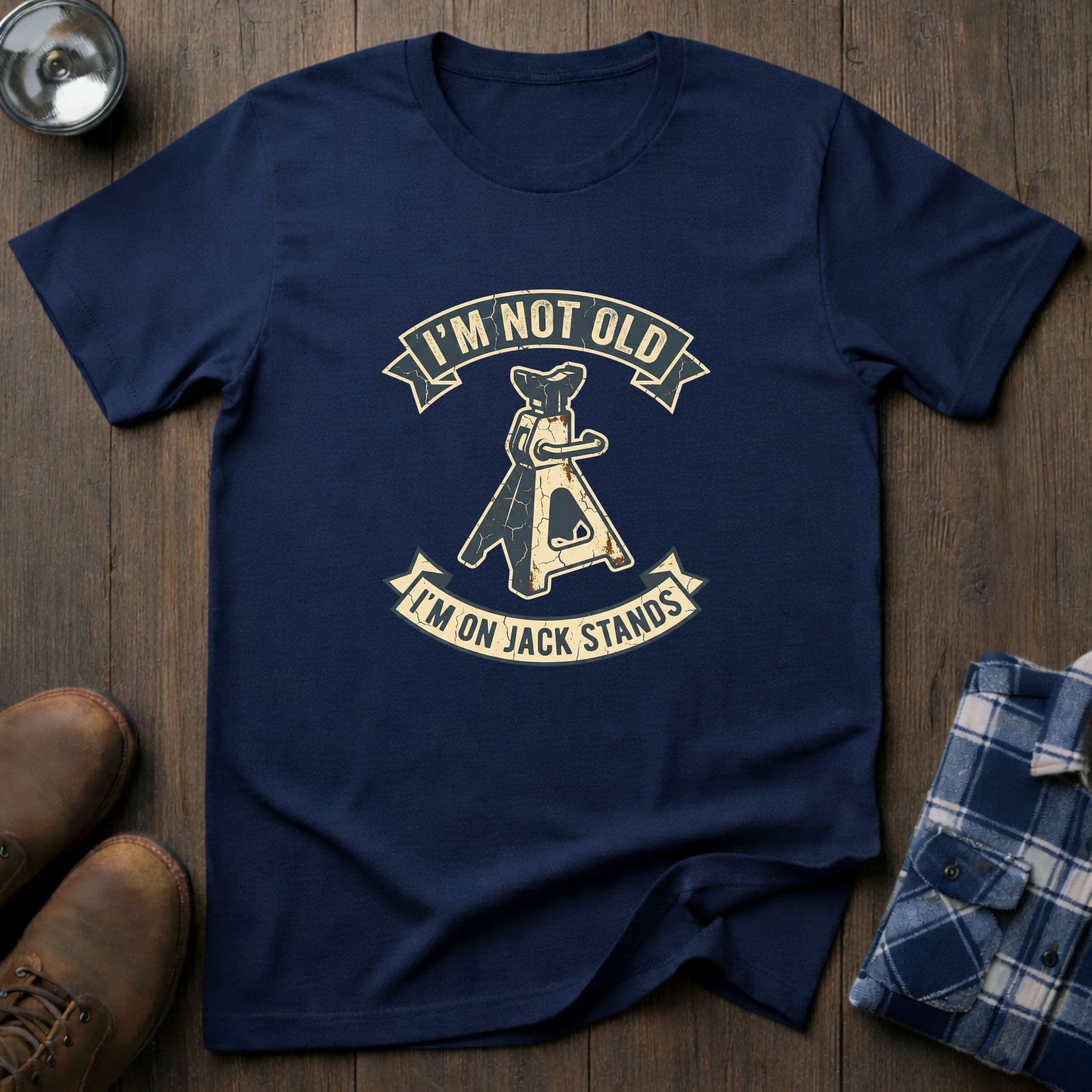 I'm not old - jack stand, funny mechanic T-shirt in Navy