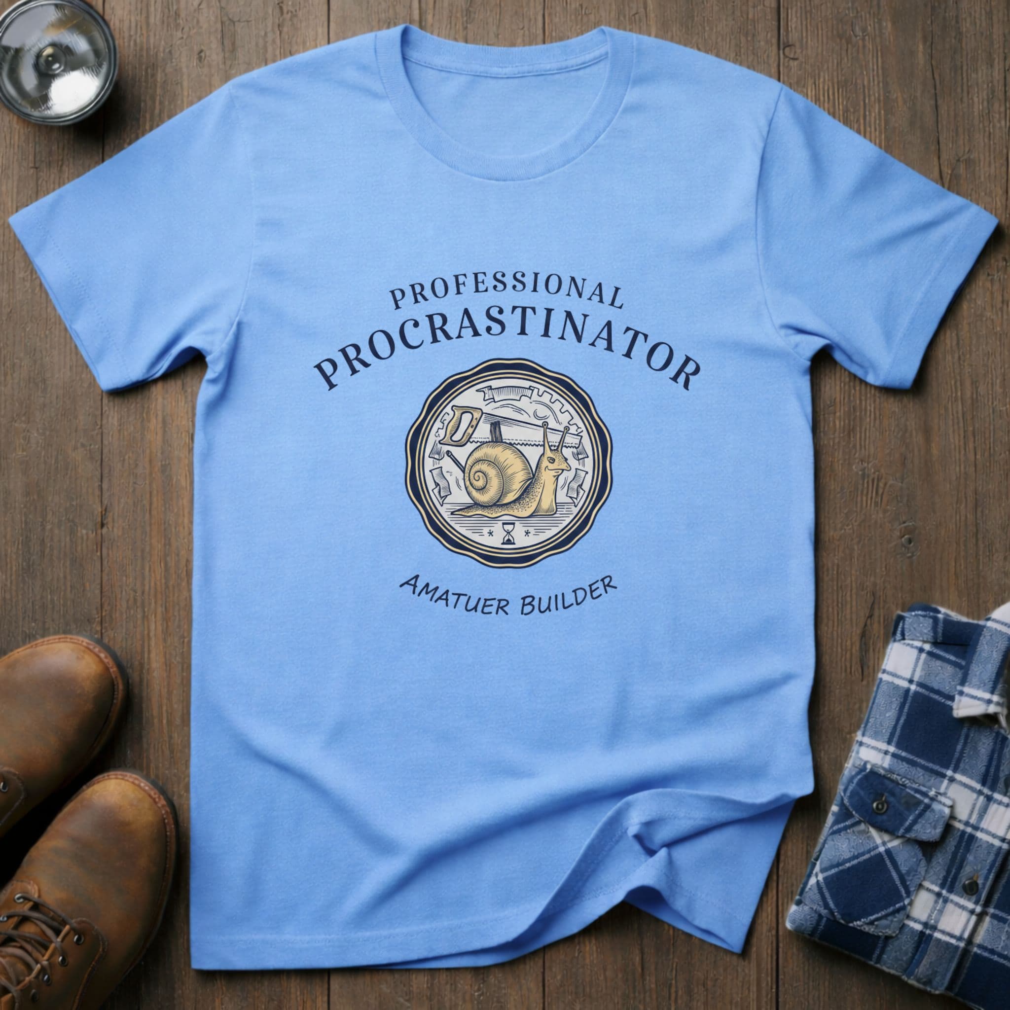 Professional Procrastinator – Snail Badge Edition, funny workshop T-shirt