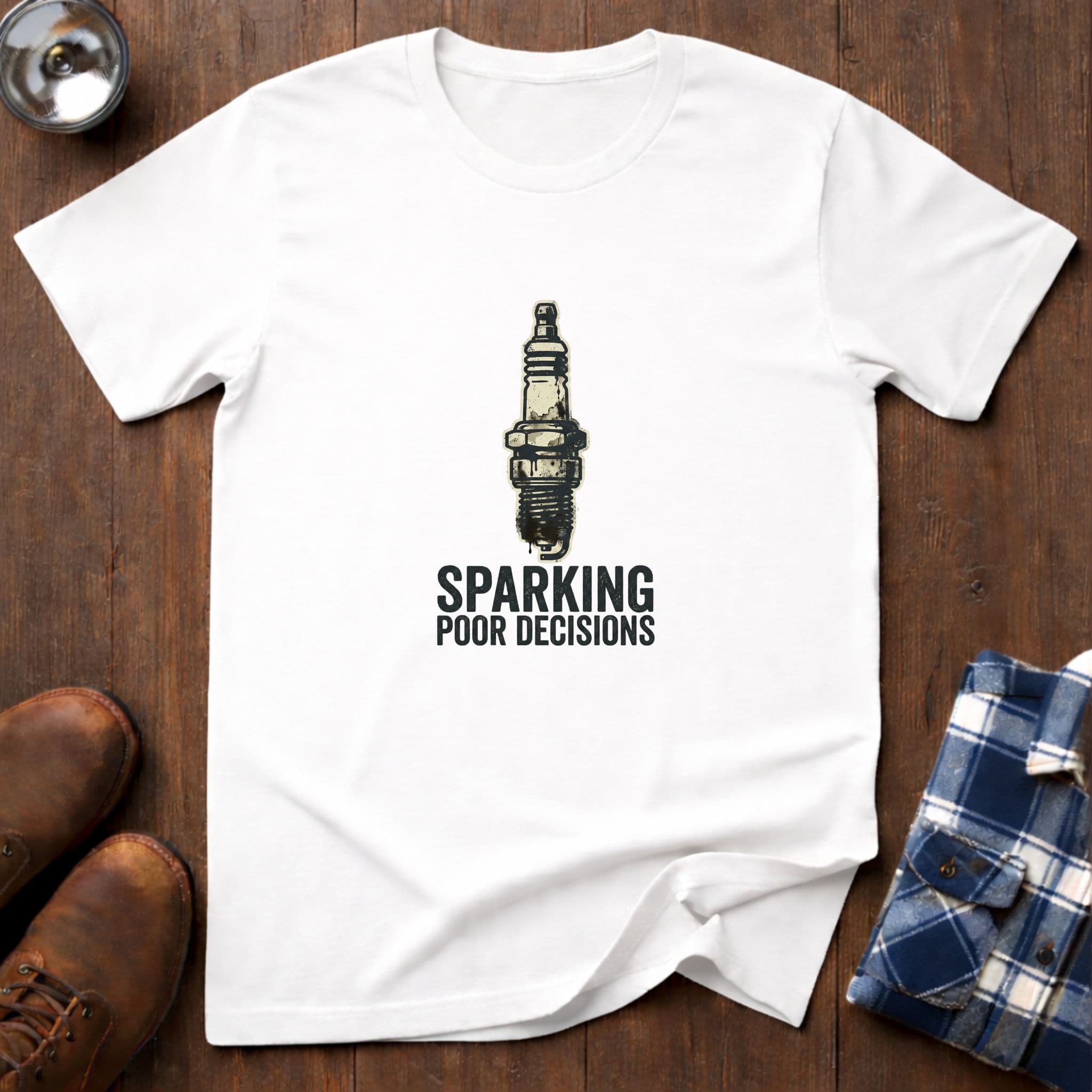 Sparking poor decisions, funny workshop T-shirt
