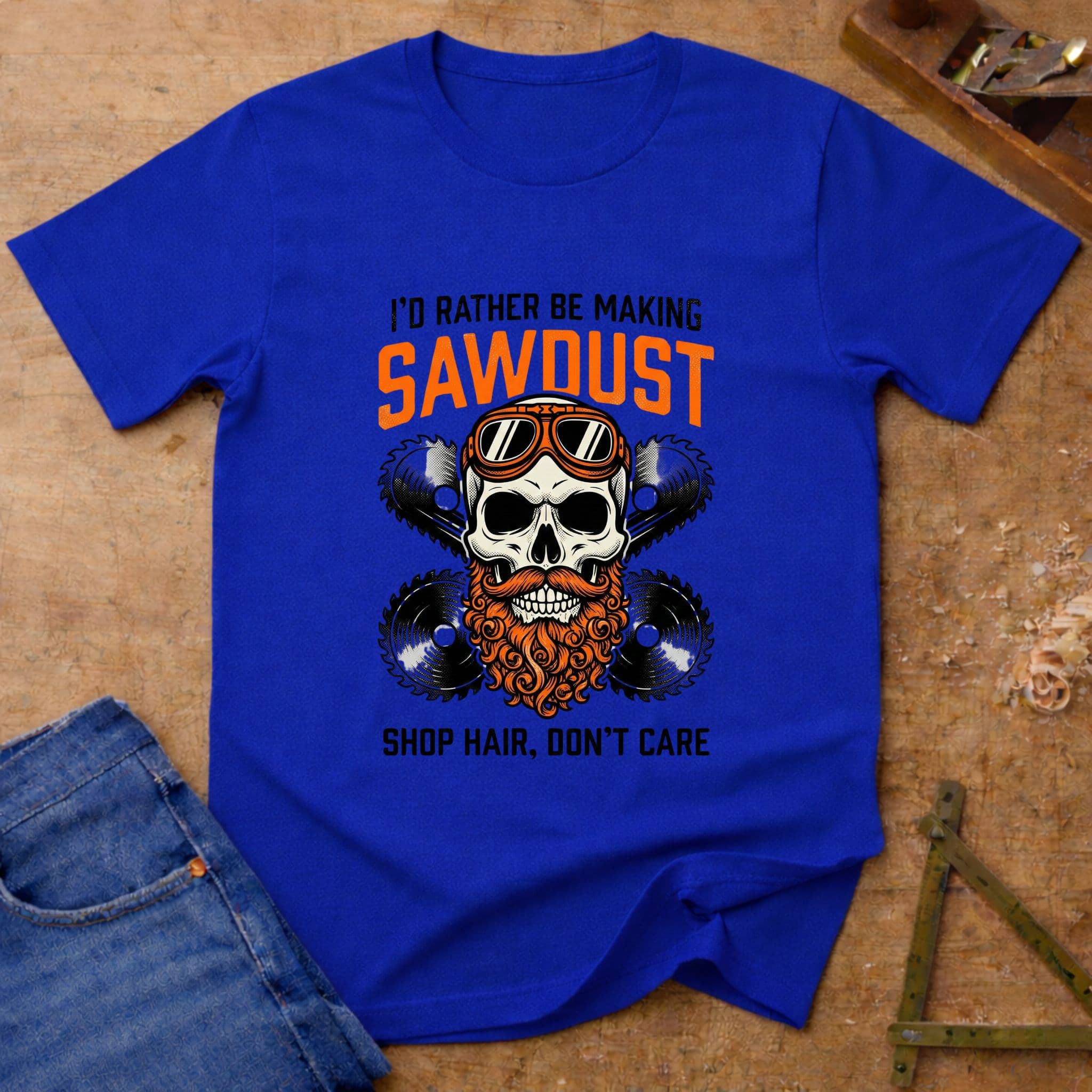 I'd rather be making sawdust, funny woodworking T-shirt in Royal