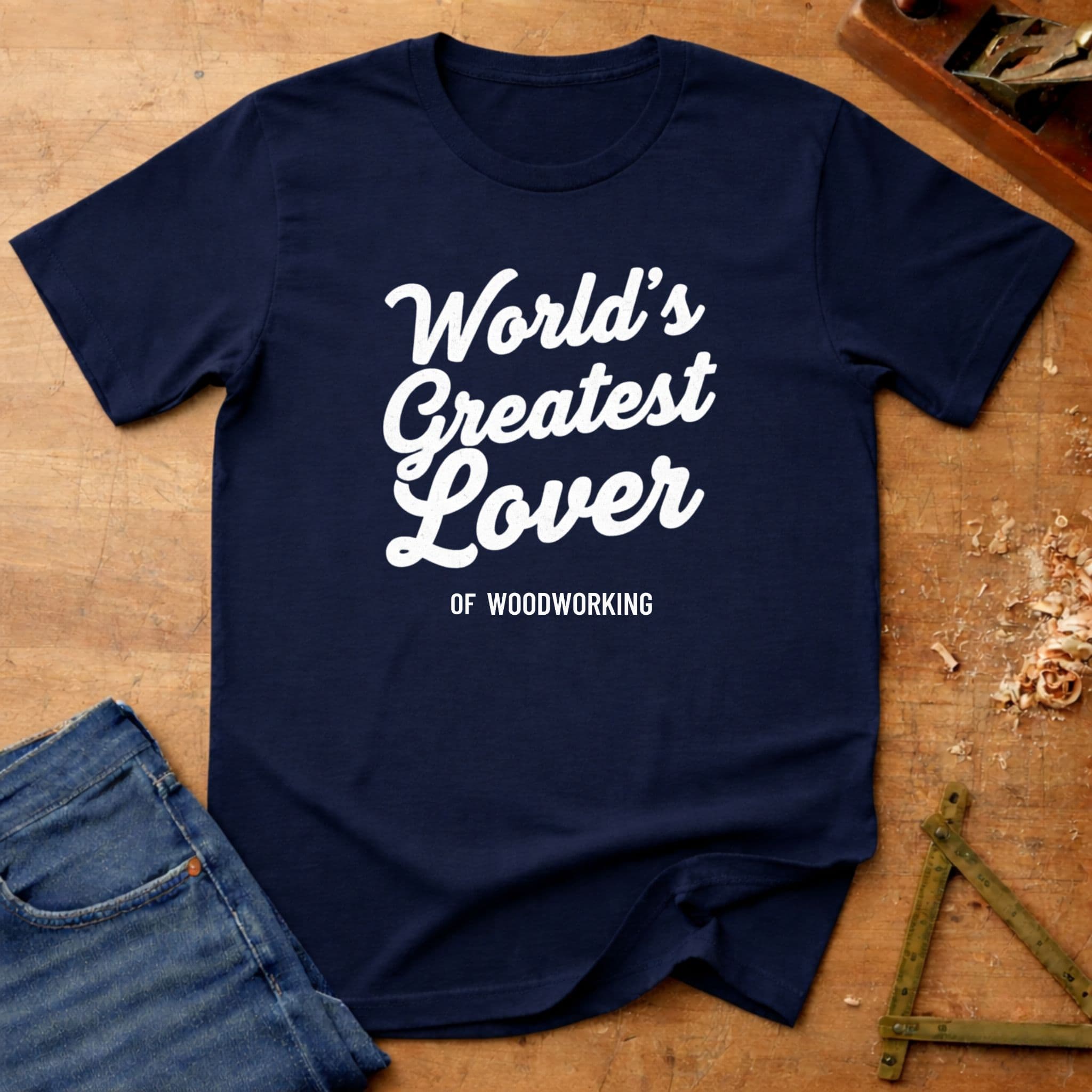 World's Greatest Lover - of Woodworking, funny woodworking T-shirt in Navy