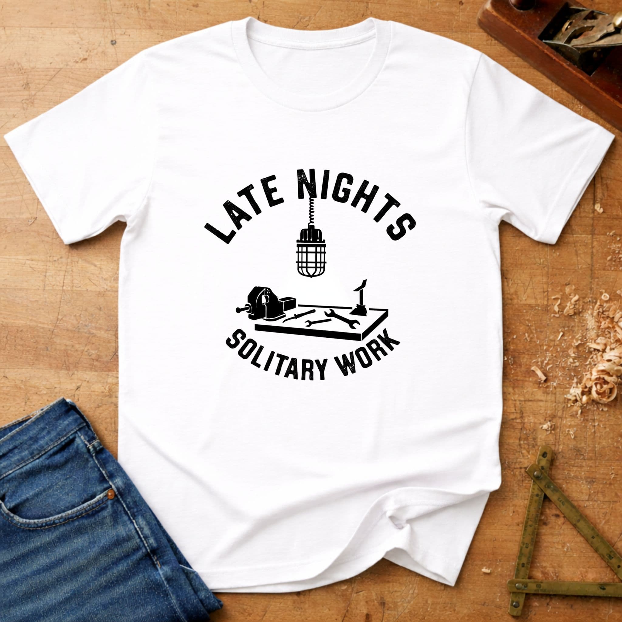 Late nights, workshop T-shirt