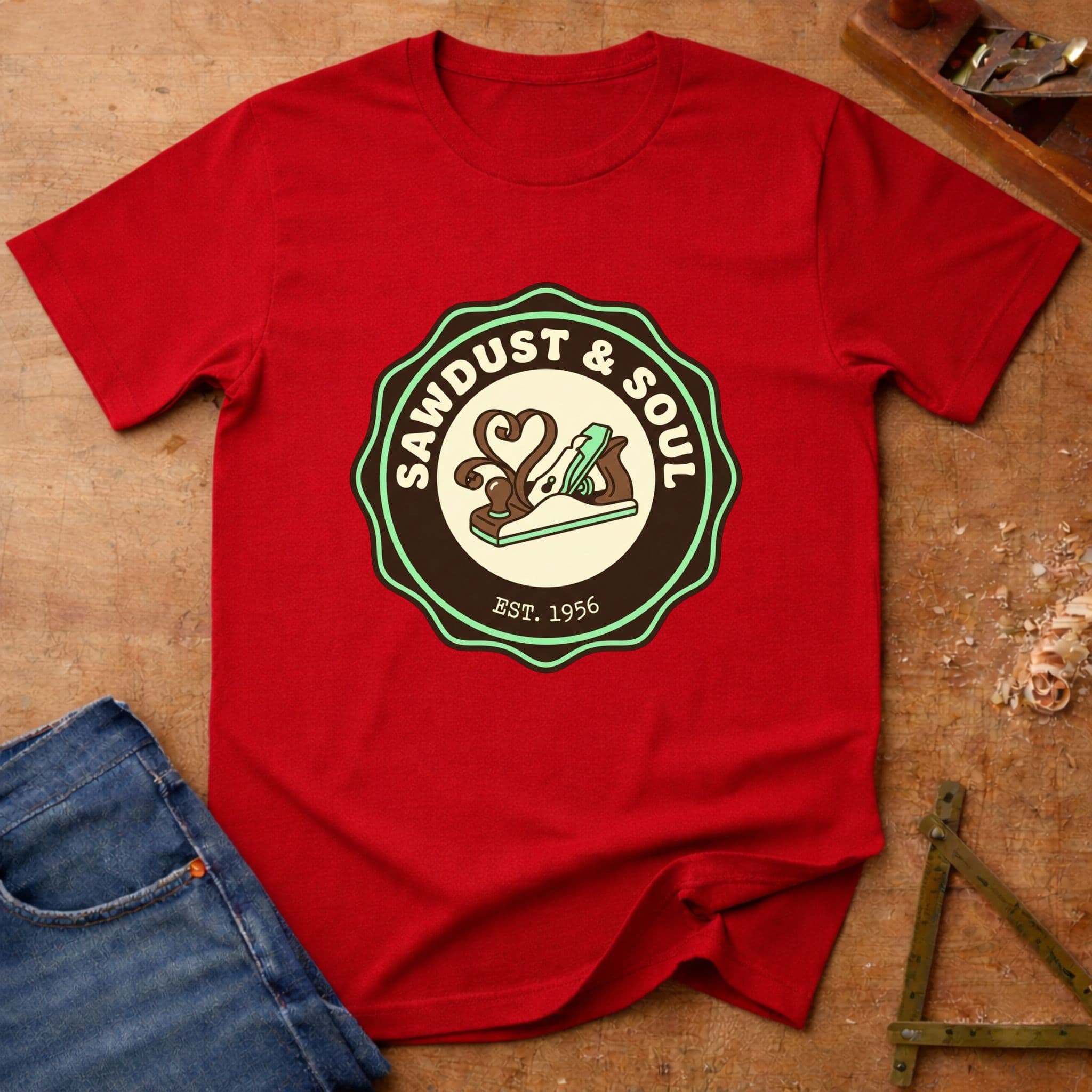 Sawdust & Soul, woodworking T-shirt in Red