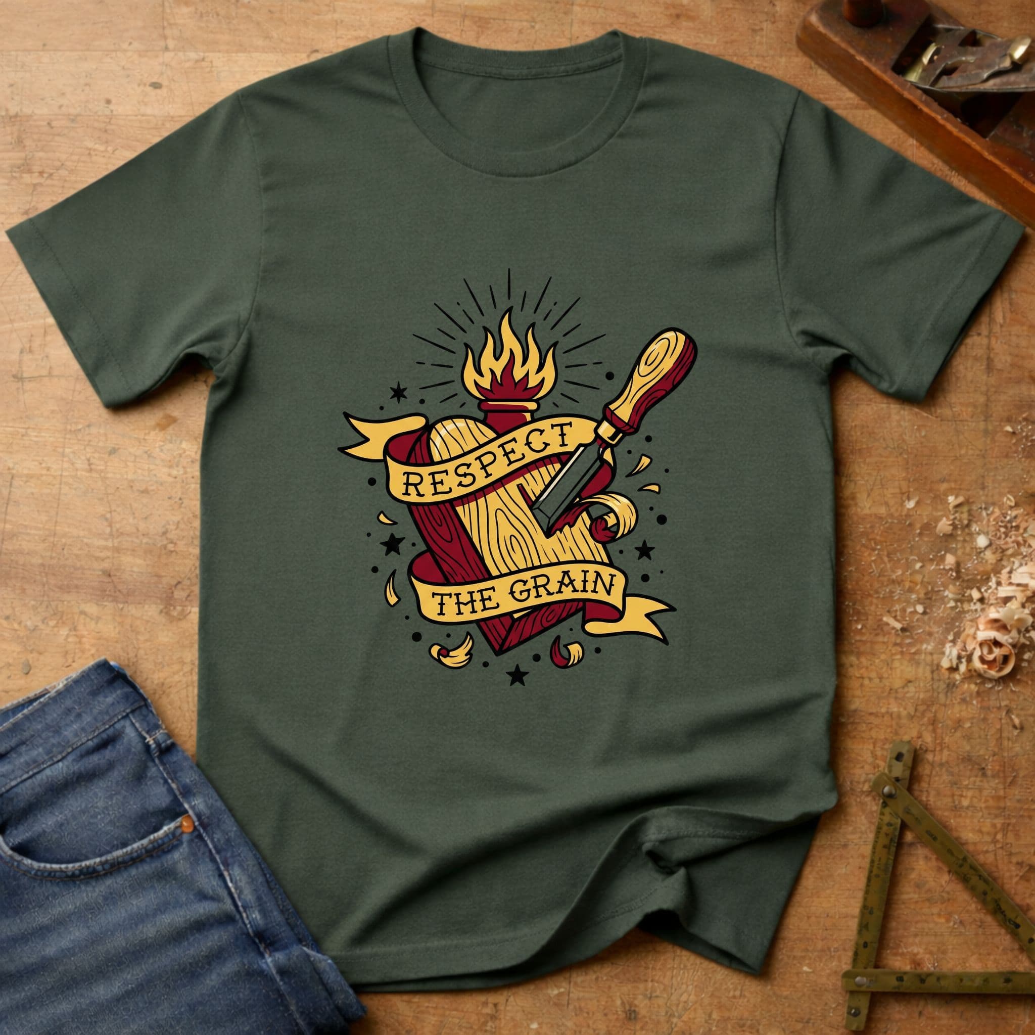 Respect the Grain, woodworking T-shirt