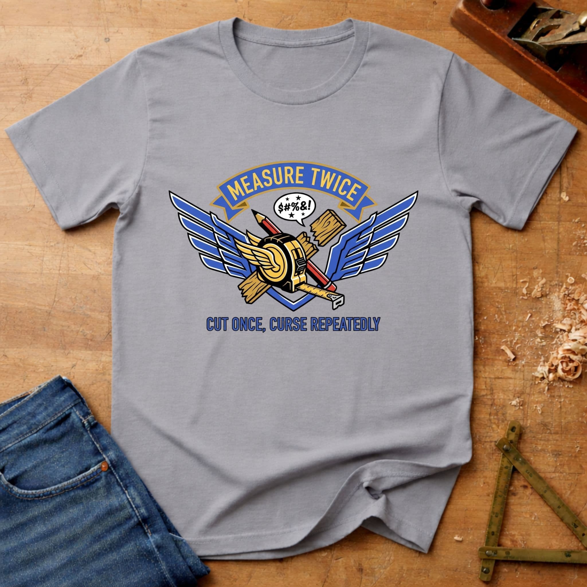 Measure Twice, Curse, funny woodworking T-shirt