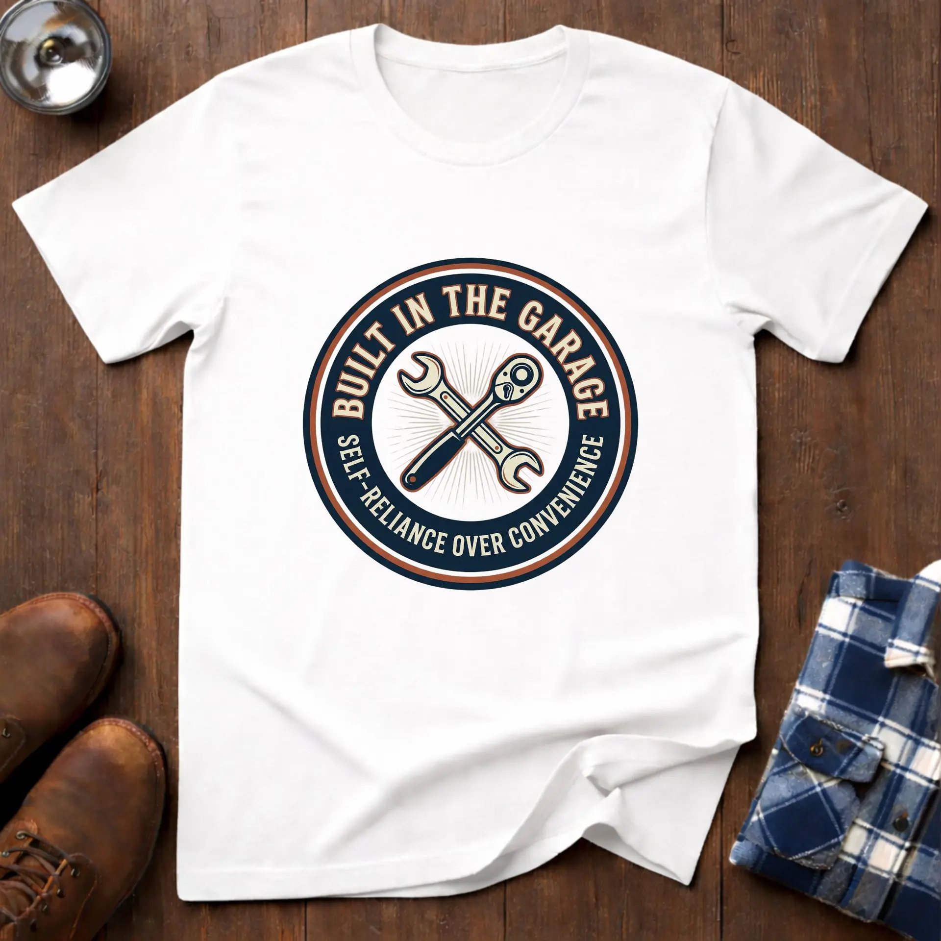 Built in the Garage, workshop T-shirt