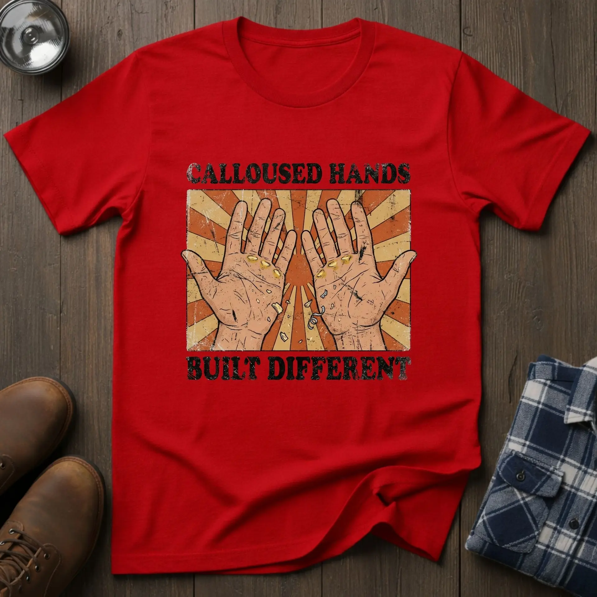Calloused Hands, tradesman T-shirt in Red