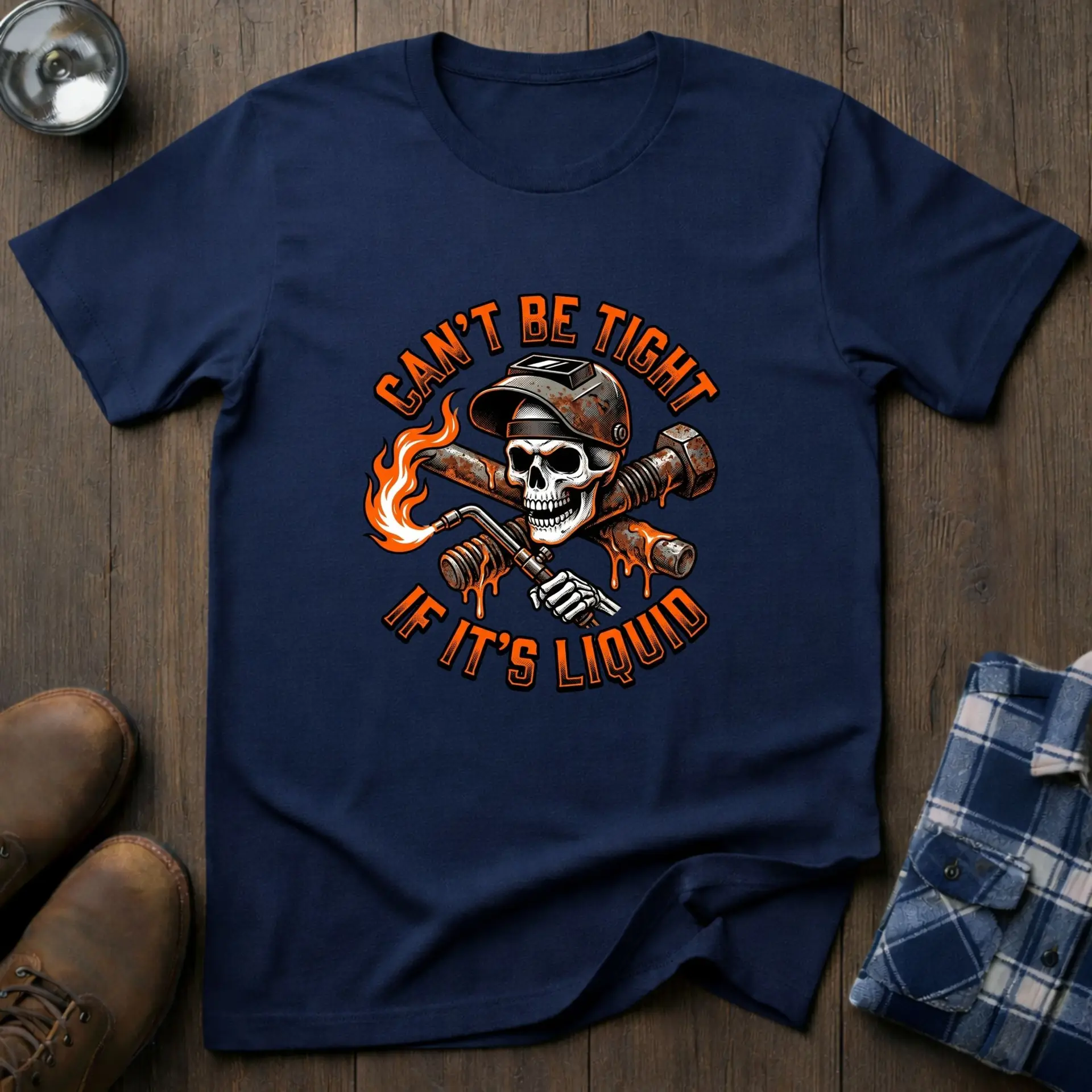 Can't be tight if it's liquid, funny mechanic T-shirt in Navy
