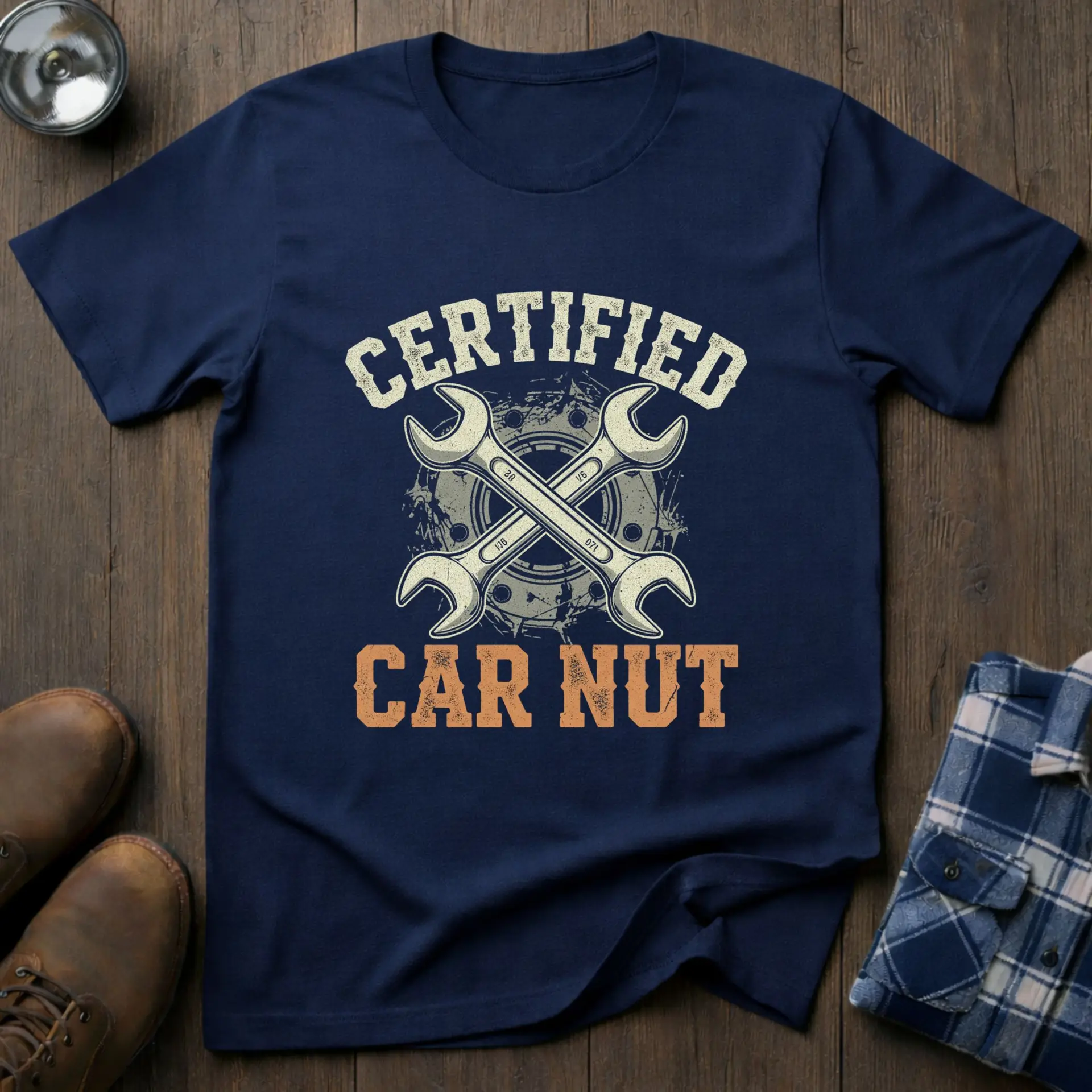 Certified Car Nut, funny car guy T-shirt in Navy
