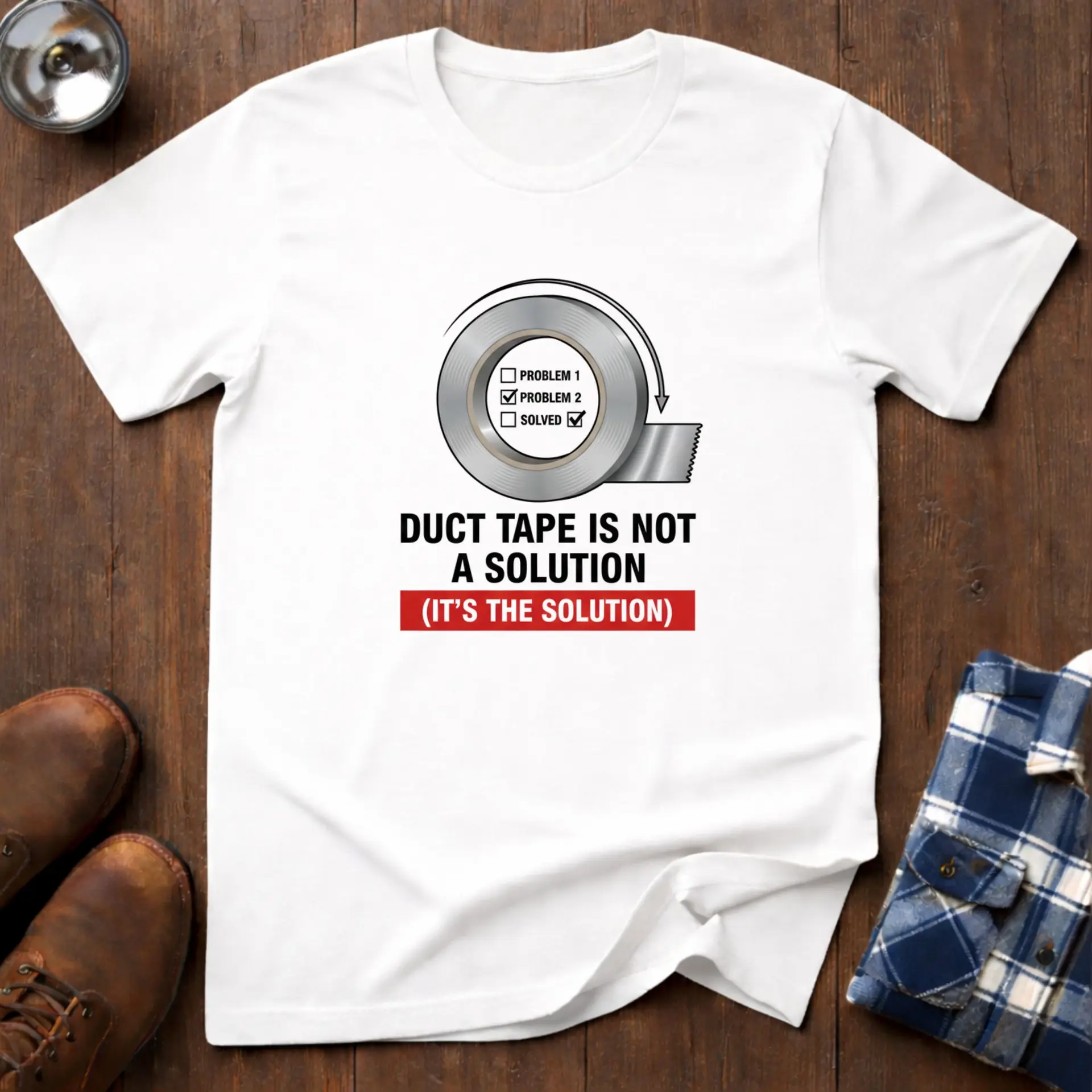 Duct Tape, funny handyman T-shirt in White