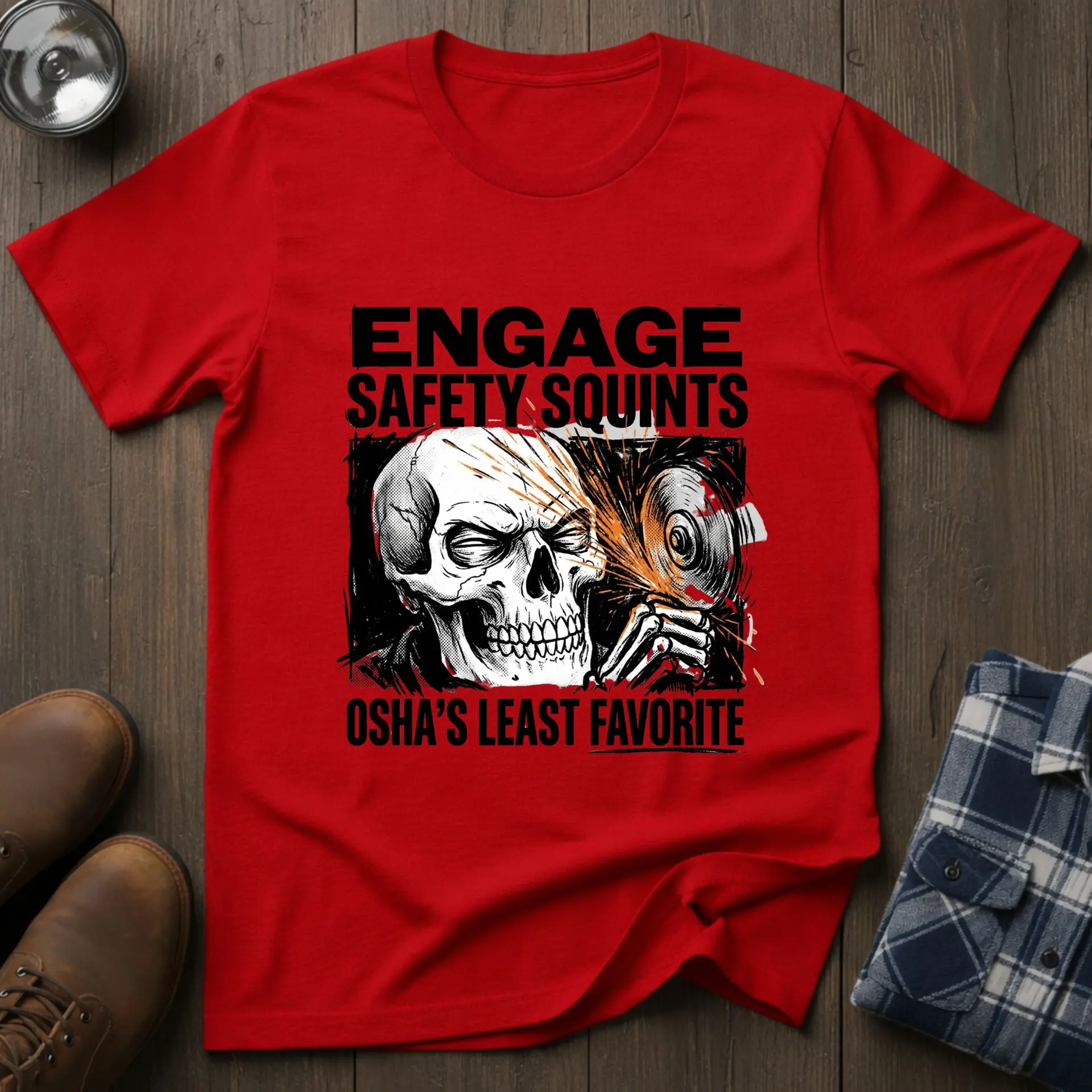 Engage safety squints, funny tradesman T-shirt in Red