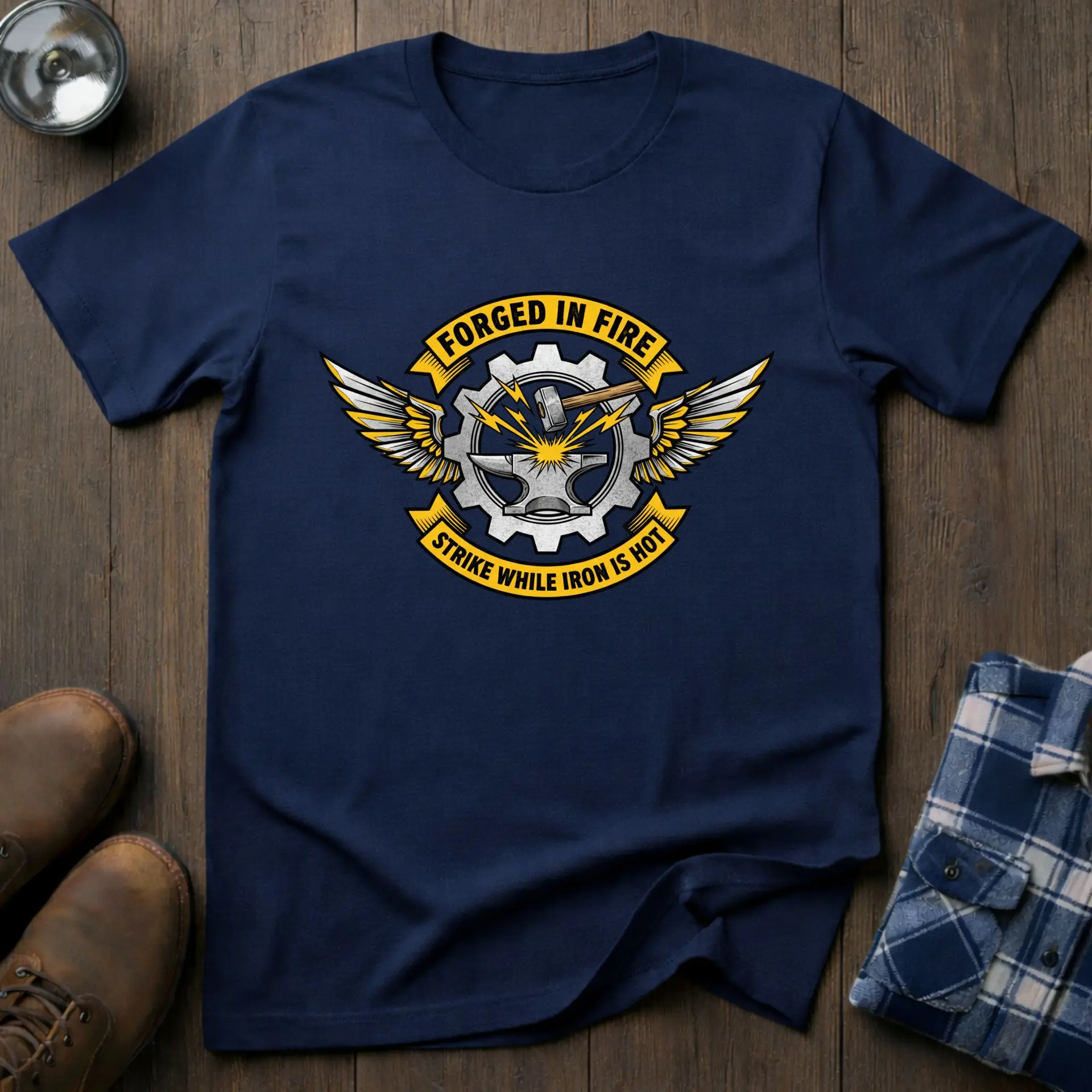 Forged in Fire, workshop T-shirt in Navy