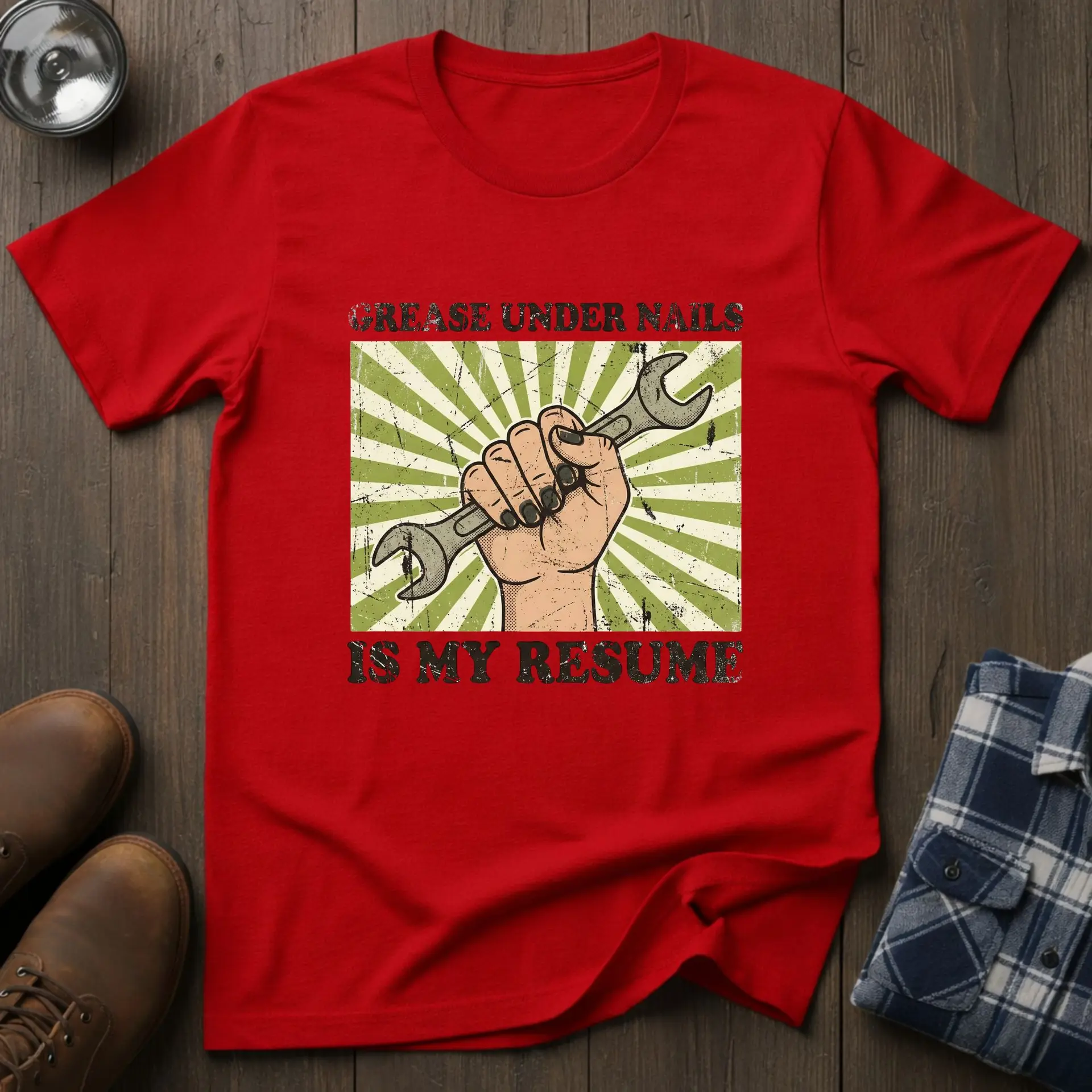 Grease Under Nails, mechanic T-shirt in Red