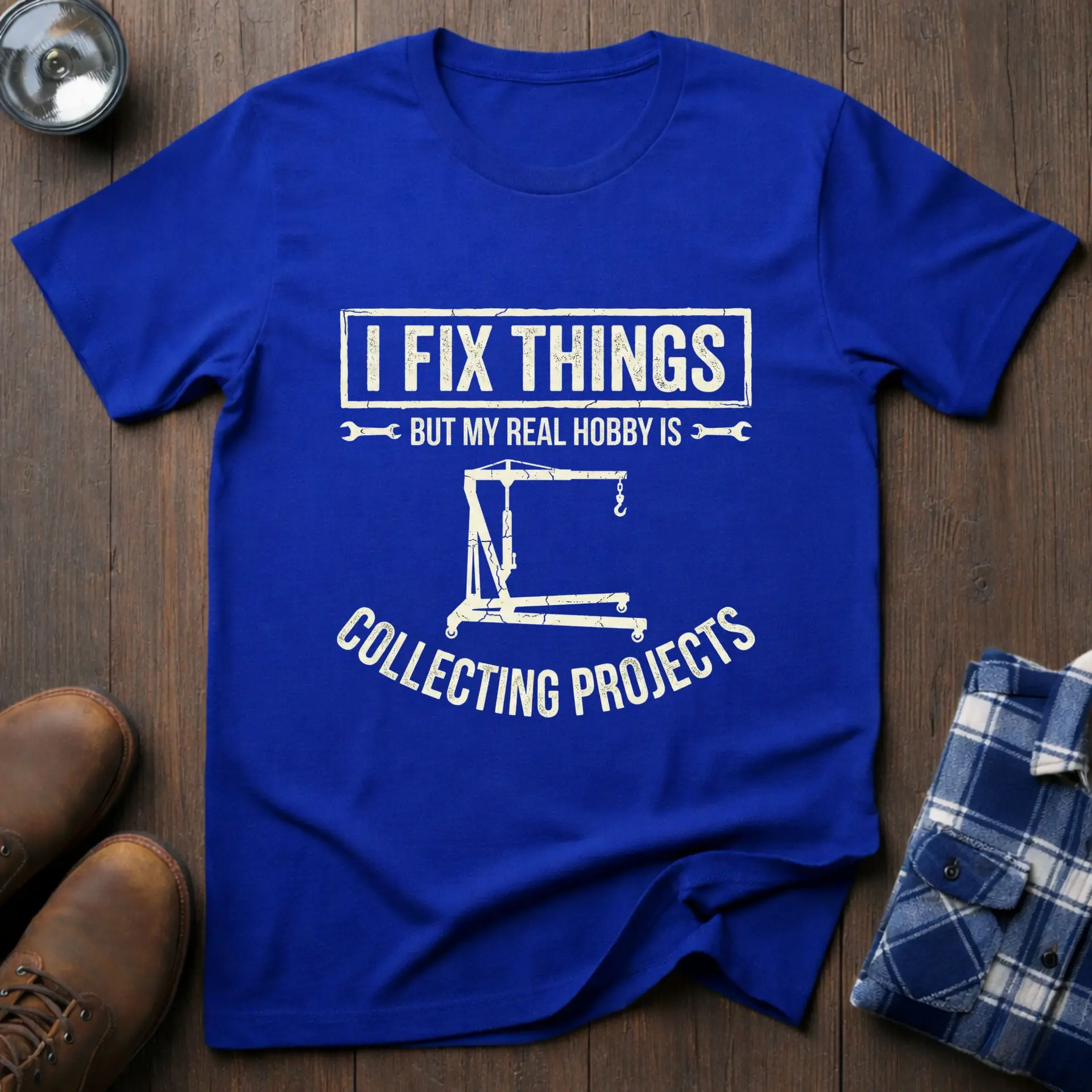 I Fix Things, funny handyman T-shirt in Royal