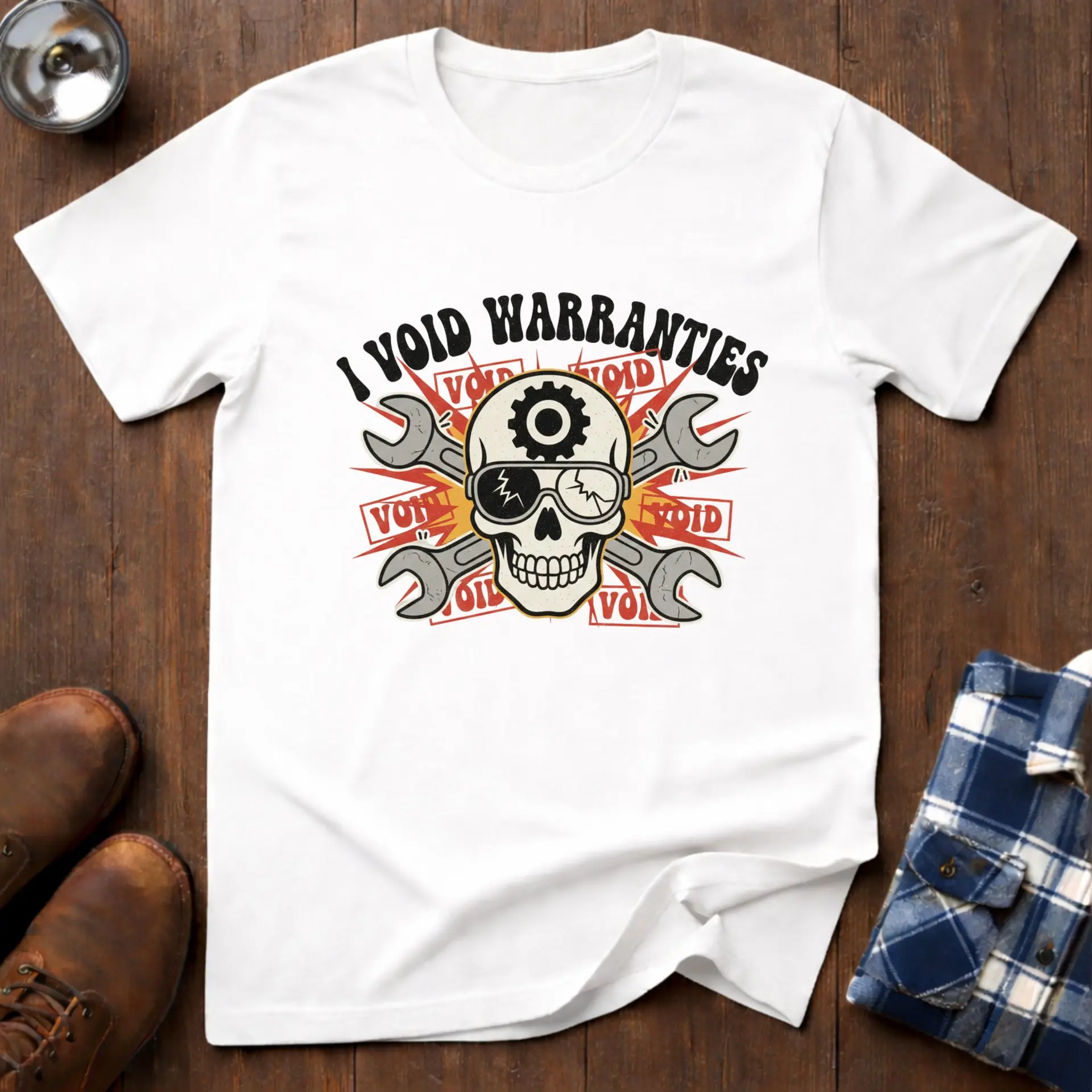 I Void Warranties, funny handyman T-shirt in White