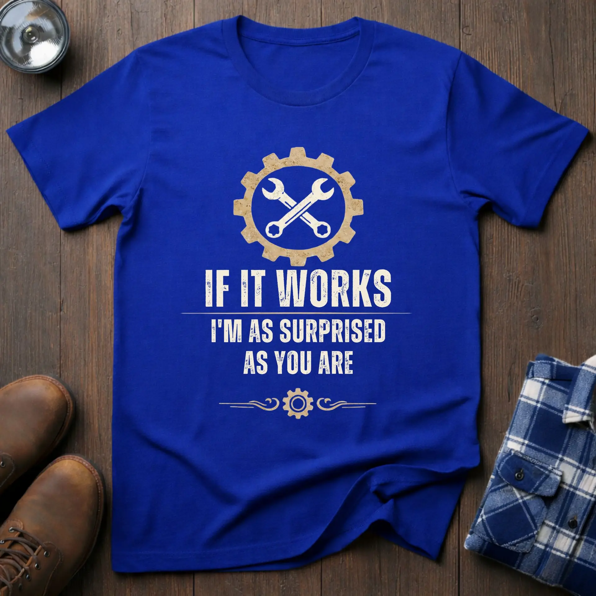 If it works, funny handyman T-shirt in Royal