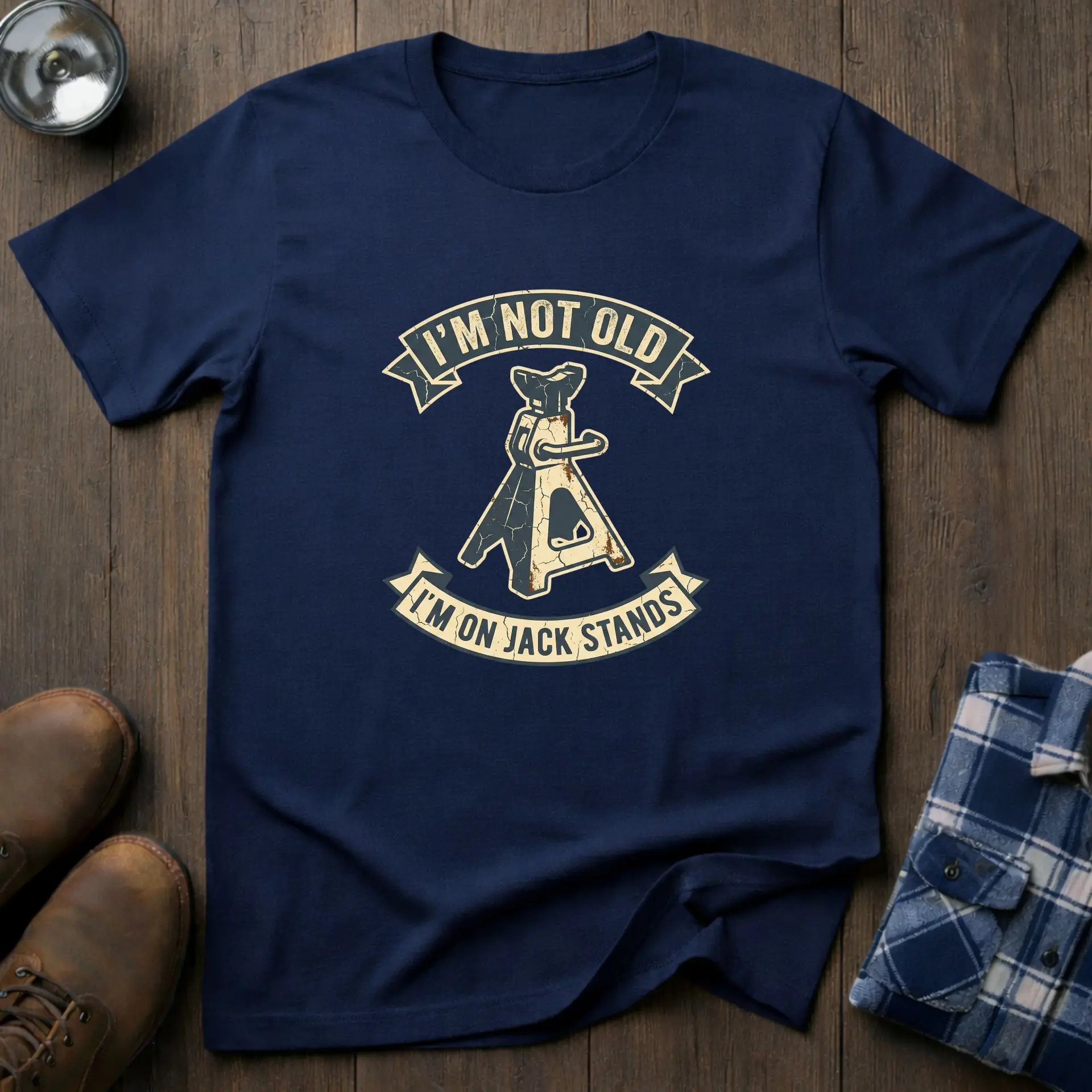 I'm not old - jack stand, funny mechanic T-shirt in Navy