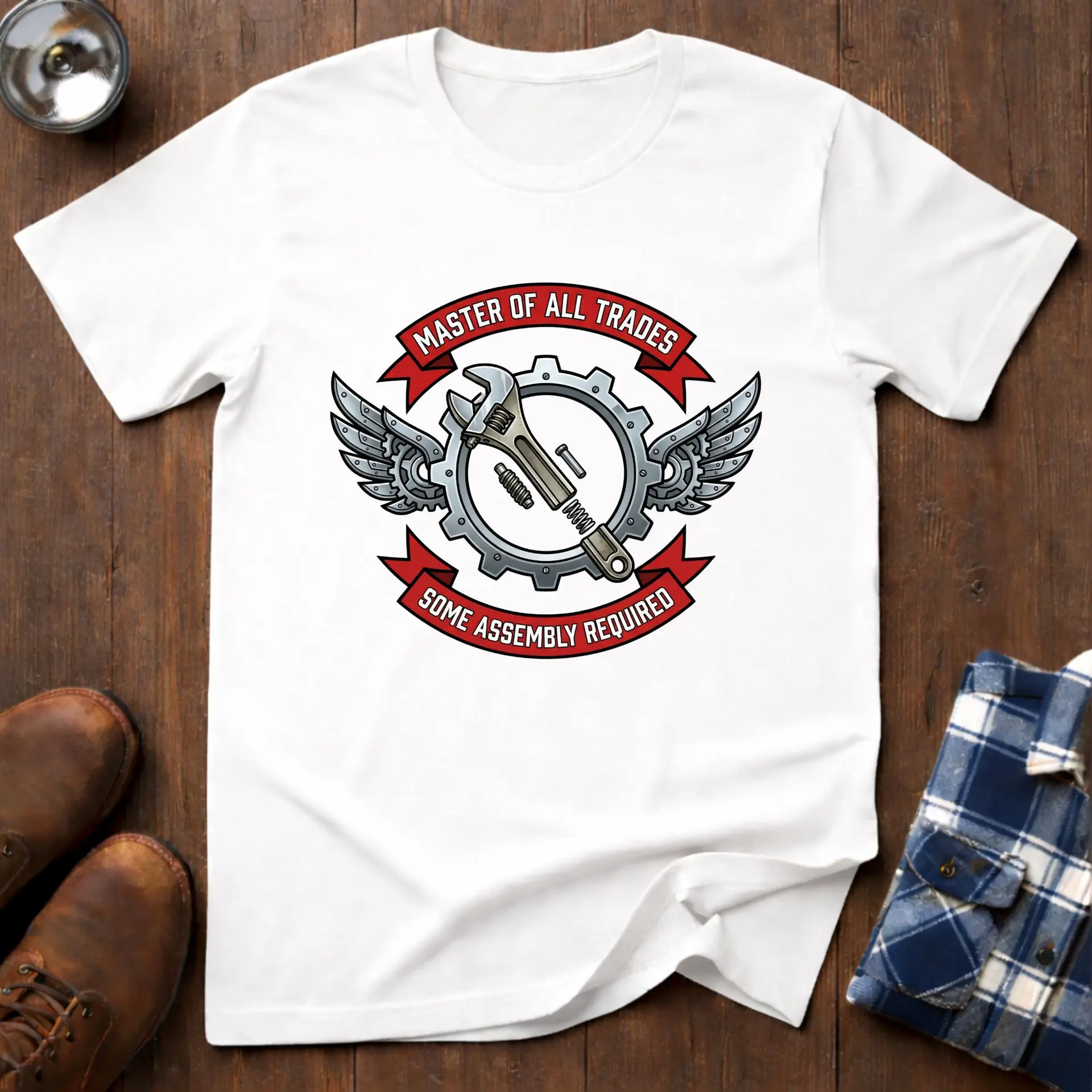 Master of all Trades, tradesman T-shirt in White