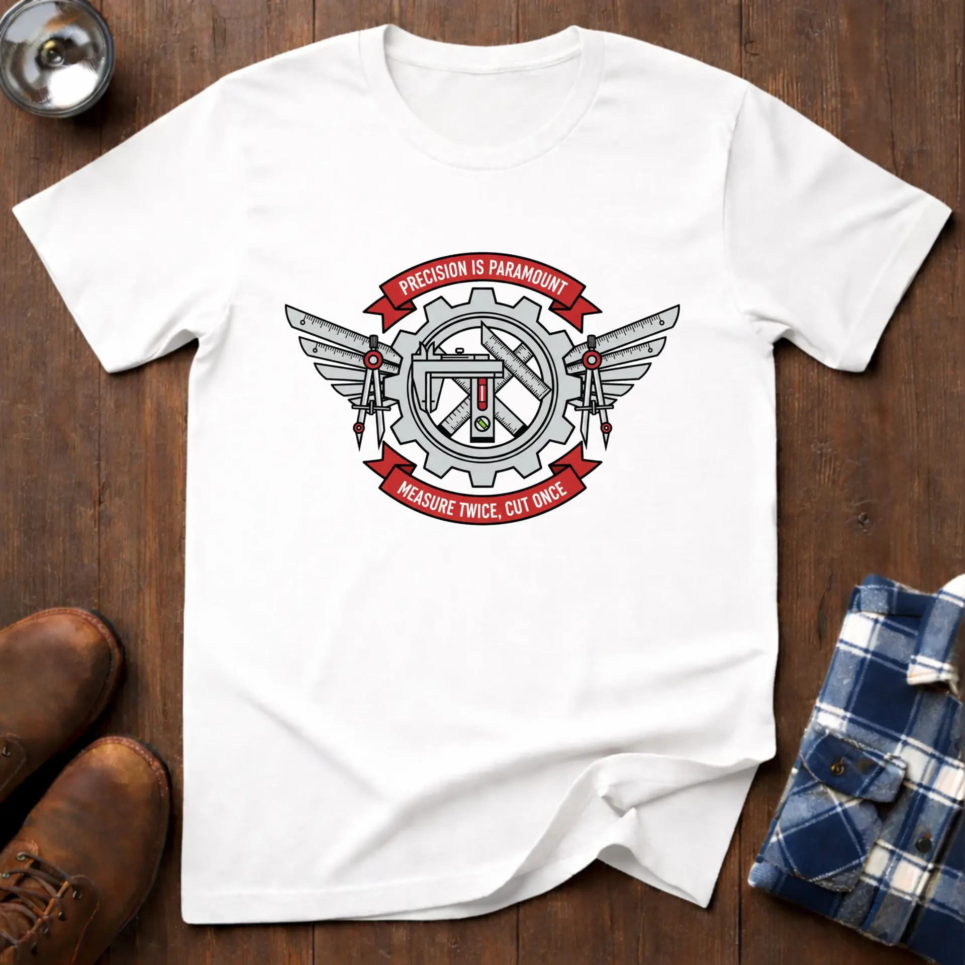 Precision is Paramount, woodworking T-shirt in White