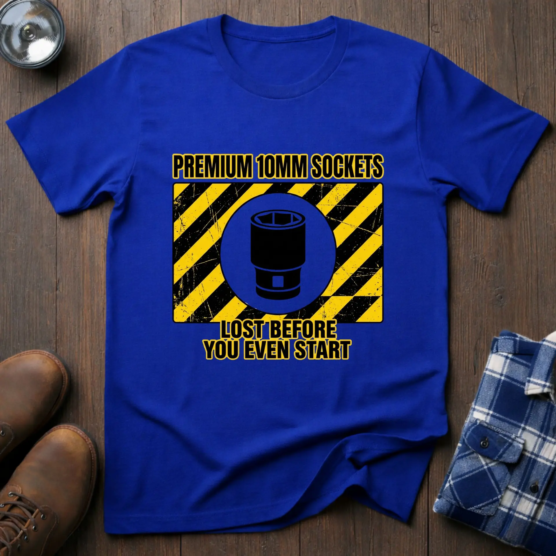 Premium 10mm socket, funny mechanic T-shirt in Royal