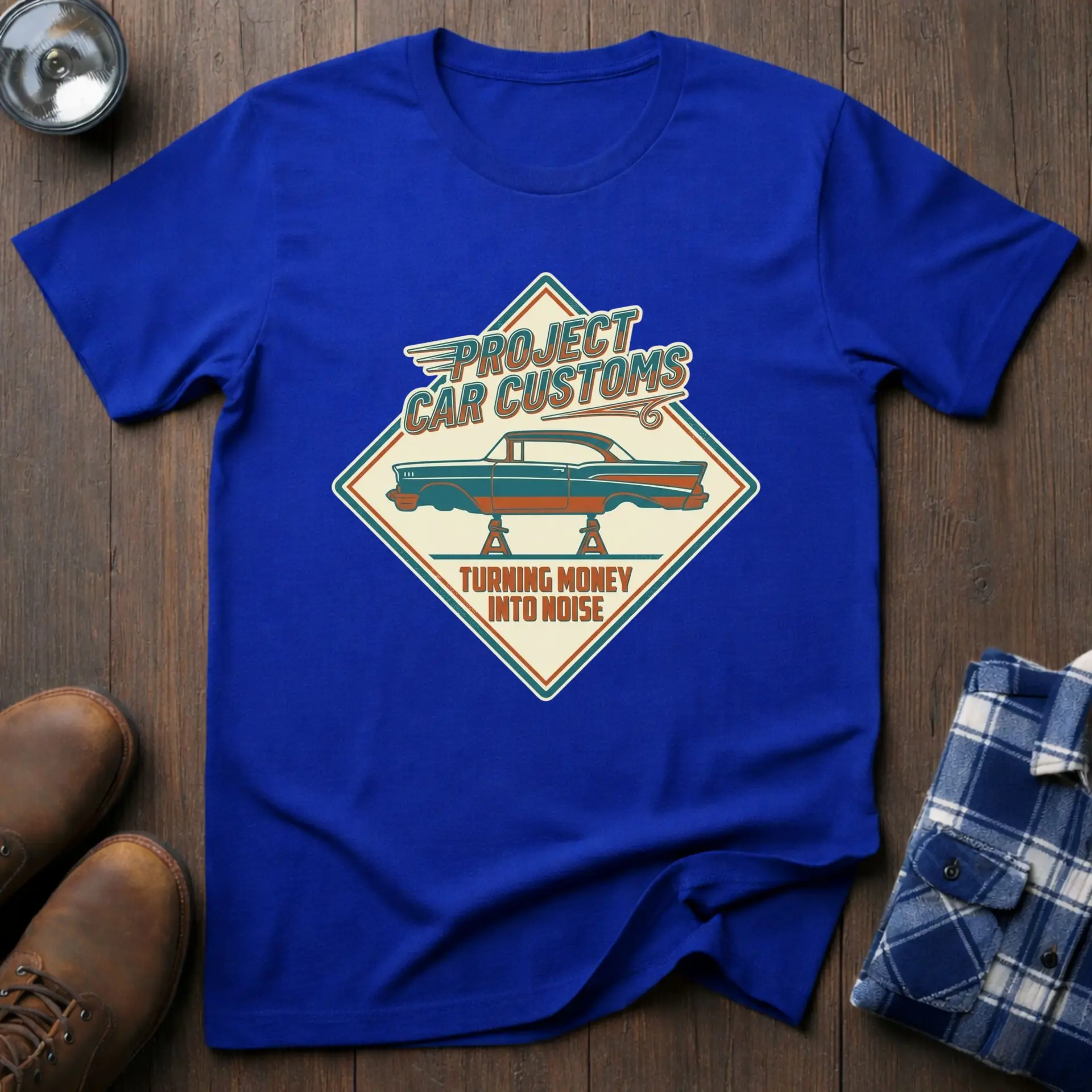 Project Car Customs, car guy T-shirt in Royal