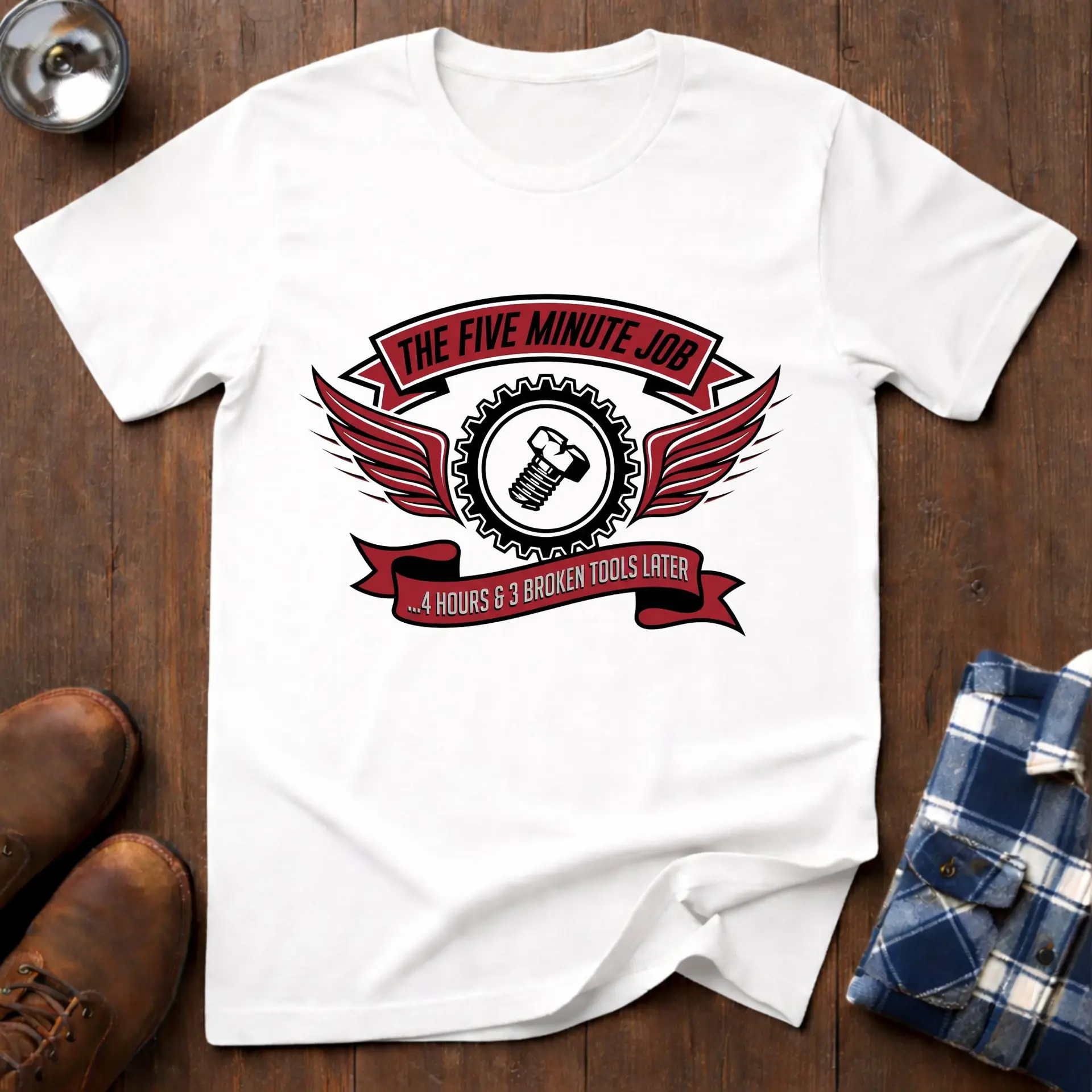 The 5 Minute Job, funny handyman T-shirt in White