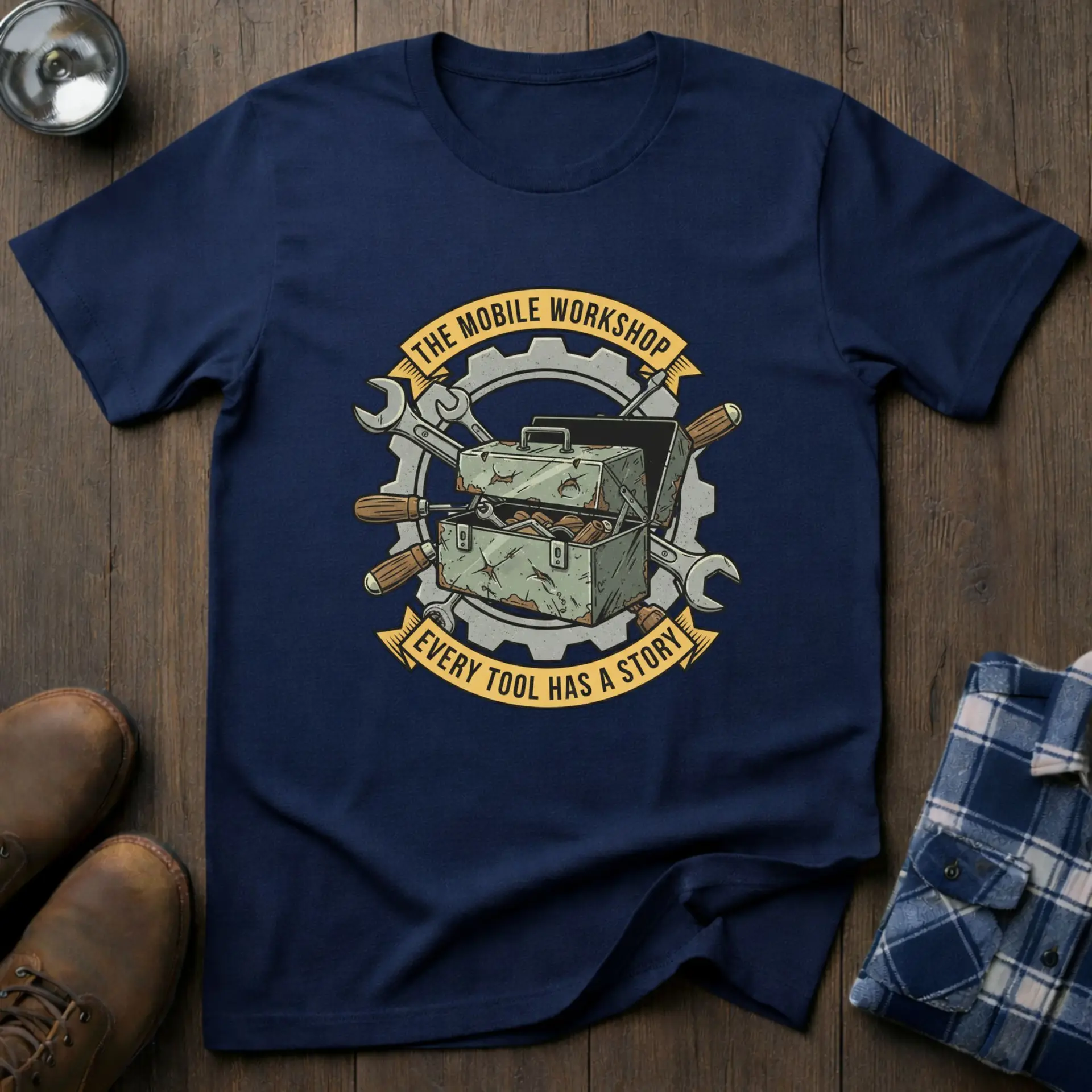 The Mobile Workshop, mechanic T-shirt in Navy
