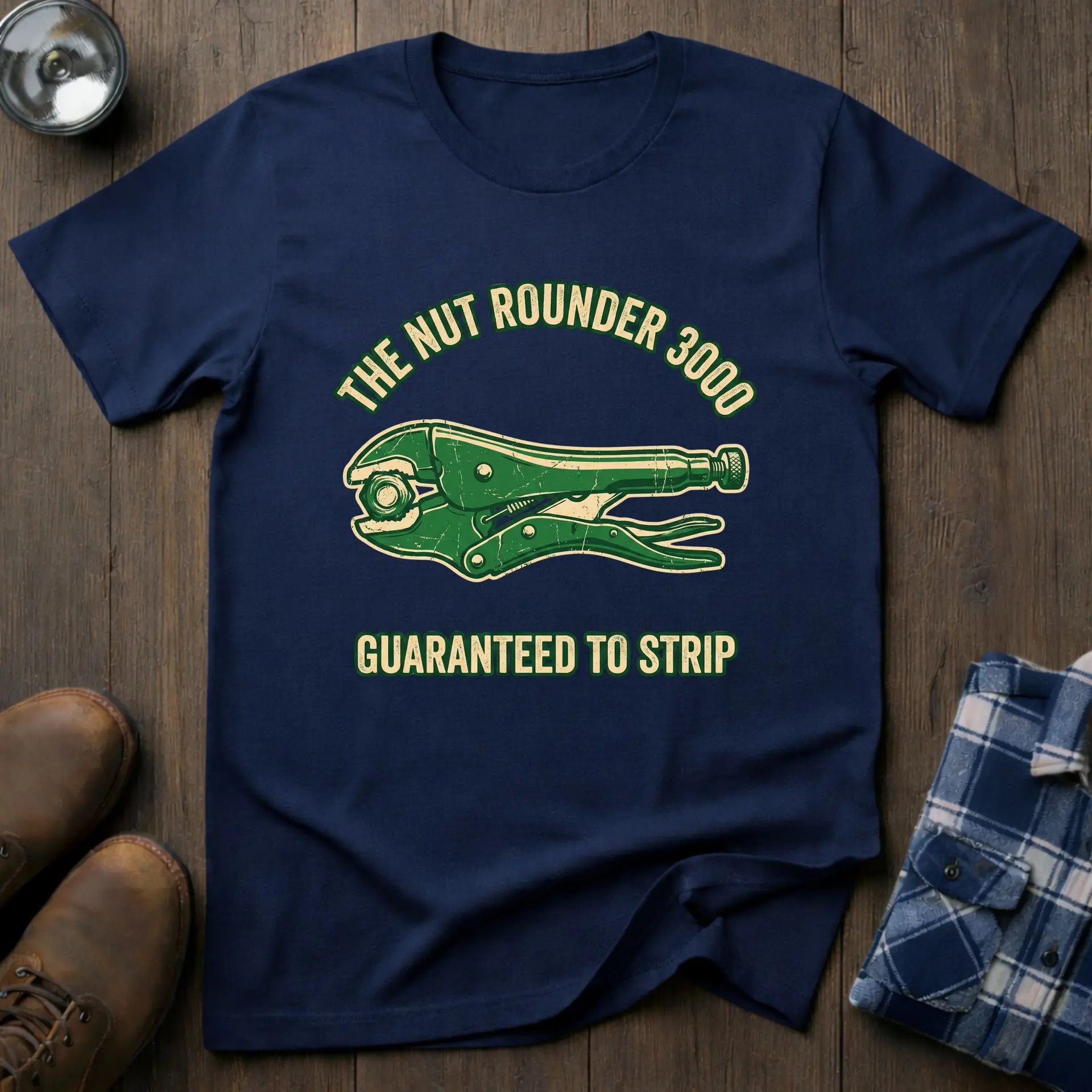 The Nut Rounder, funny mechanic T-shirt in Navy