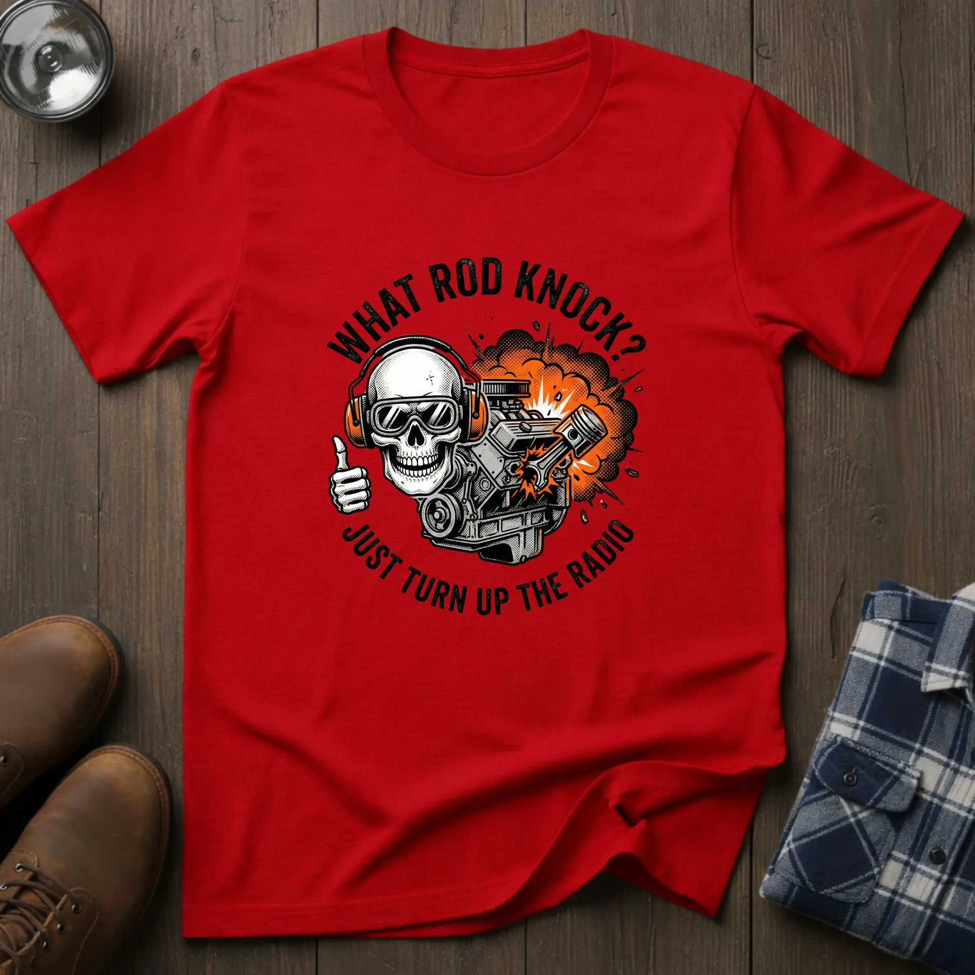 What Rod Knock, funny mechanic T-shirt in Red