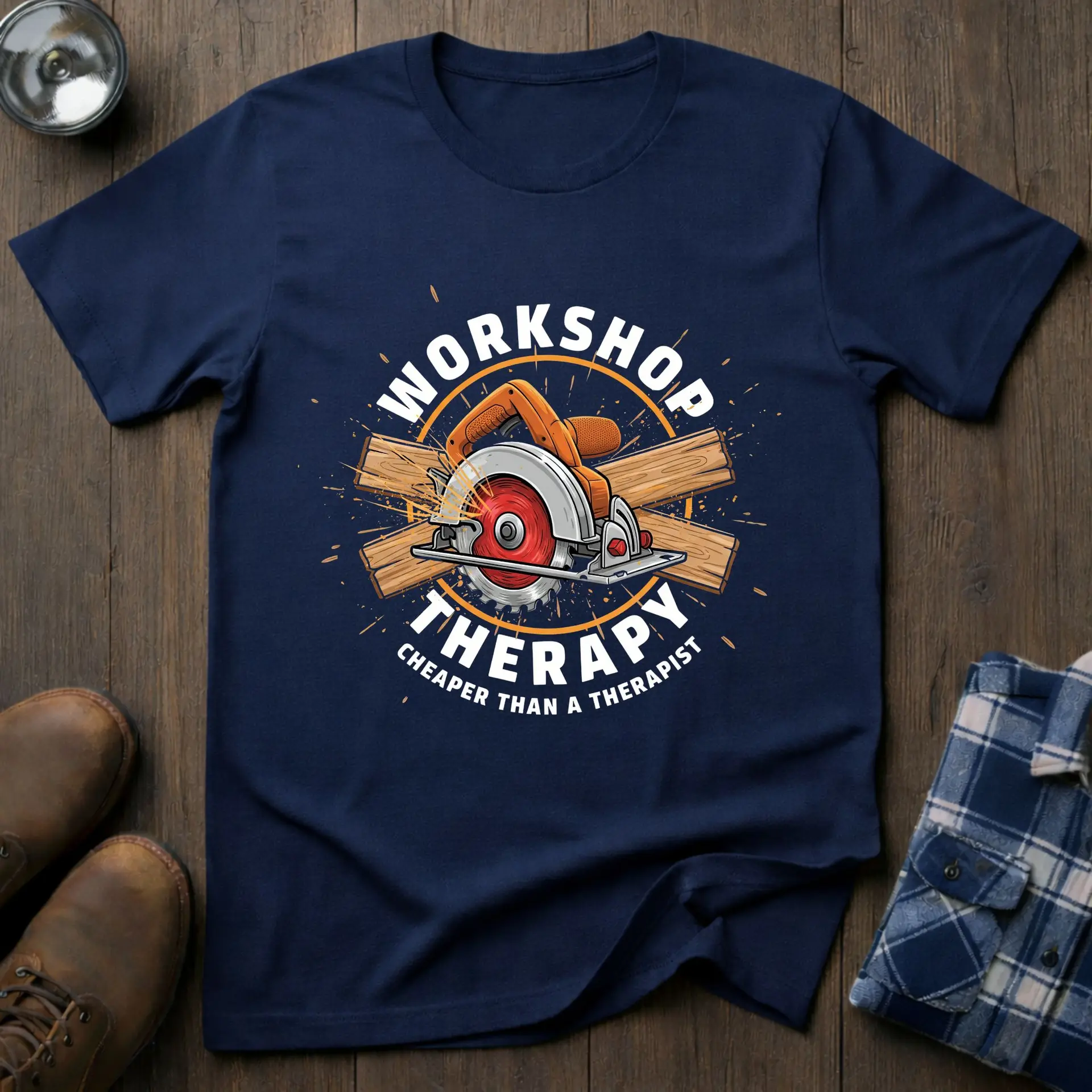 Workshop Therapy, funny workshop T-shirt in Navy