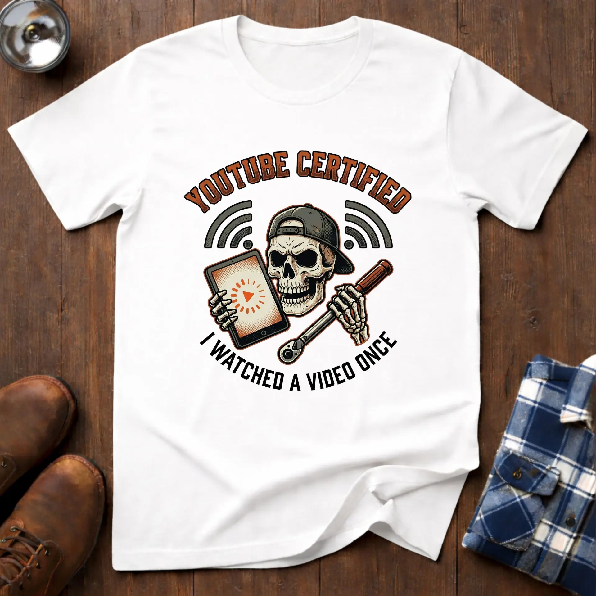 YouTube certified, funny handyman T-shirt in White