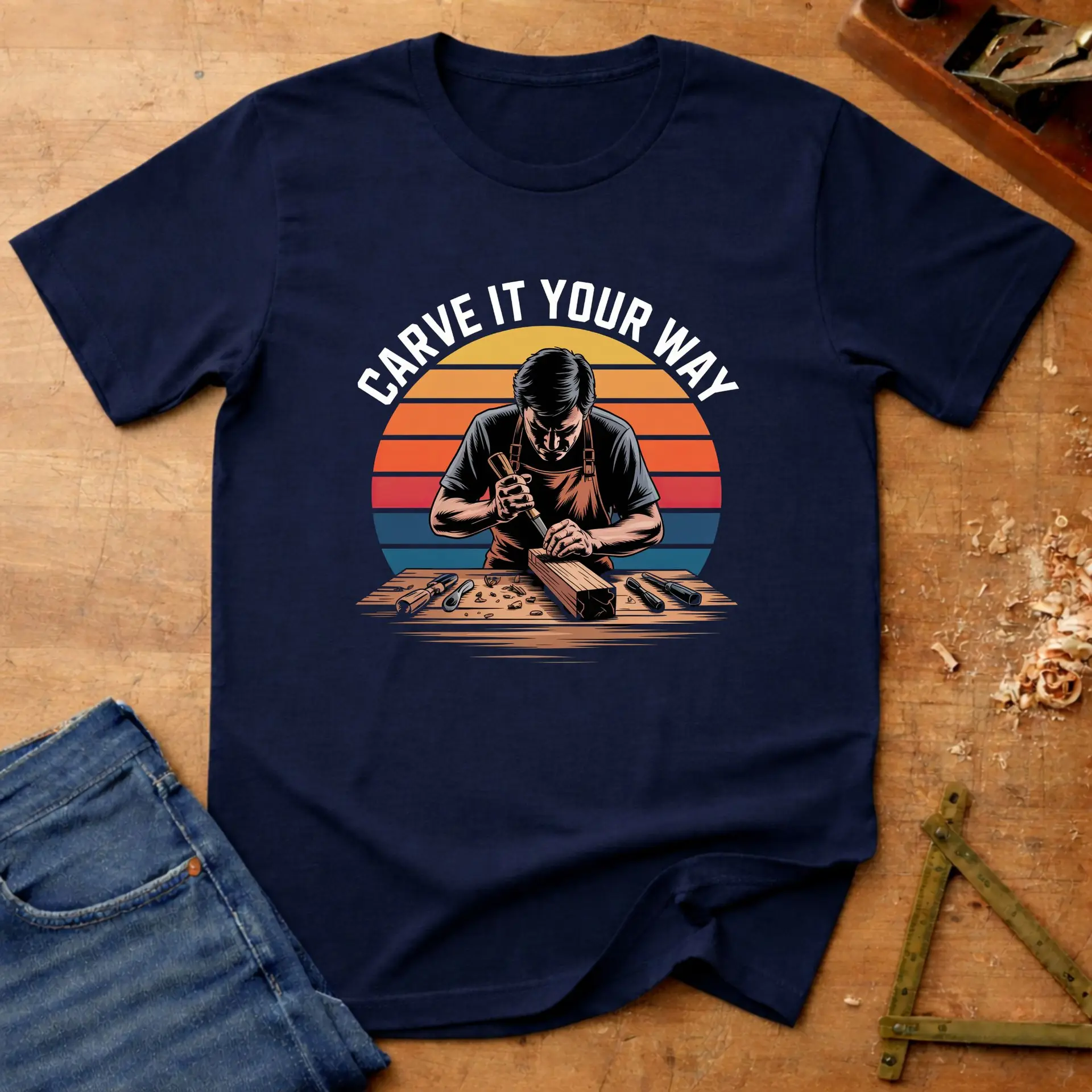 Carve it your way, woodworking T-shirt in Navy
