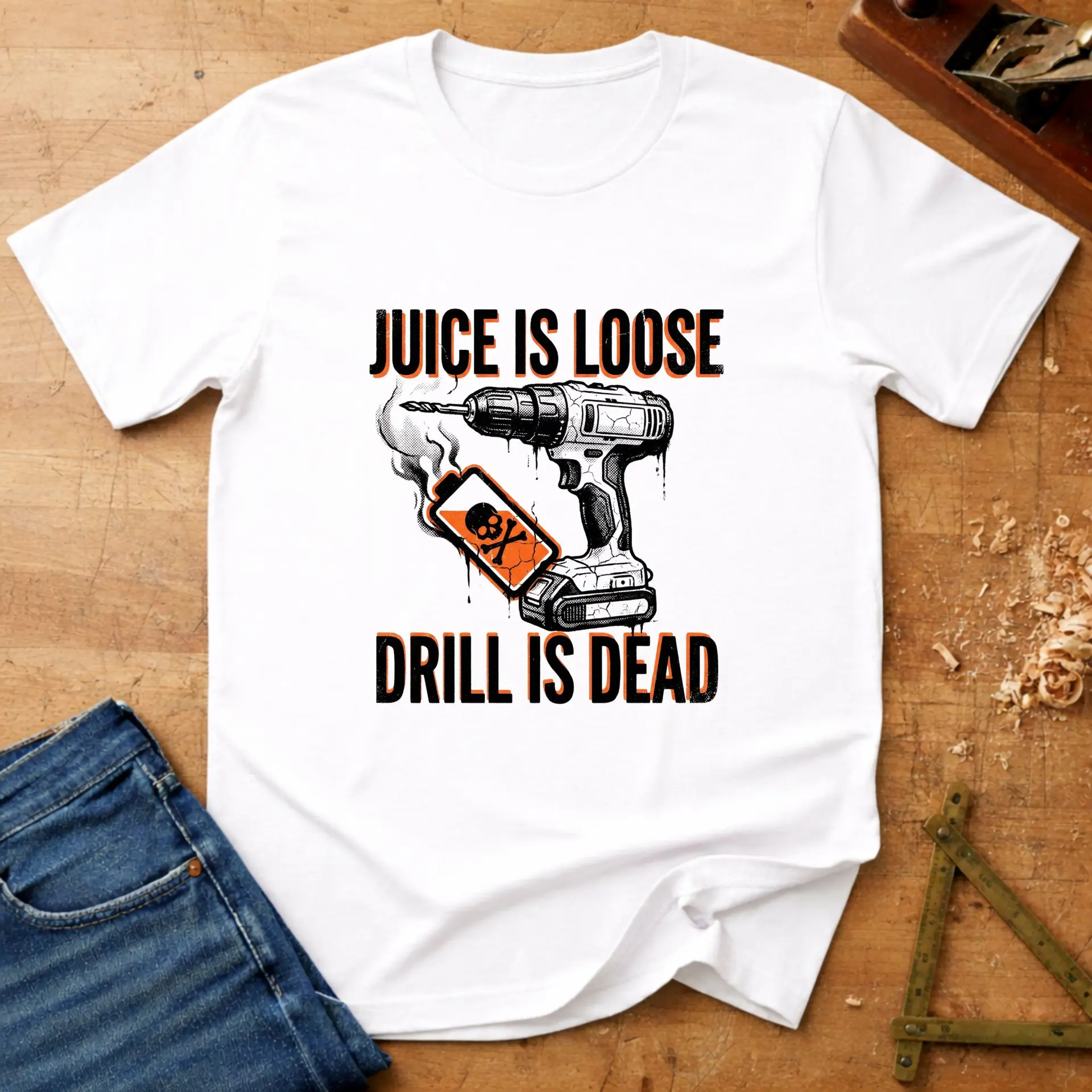 Drill is Dead, funny handyman T-shirt in White