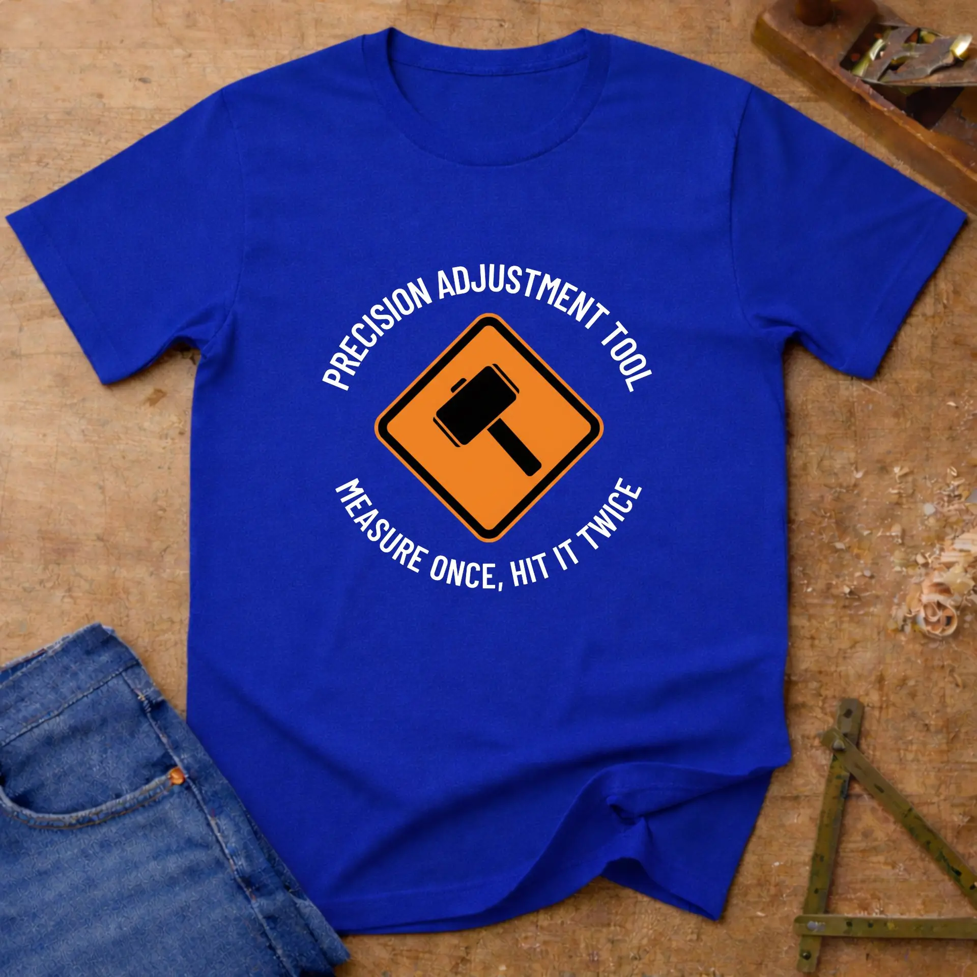 Precision Adjustment Tool, funny handyman T-shirt in Royal