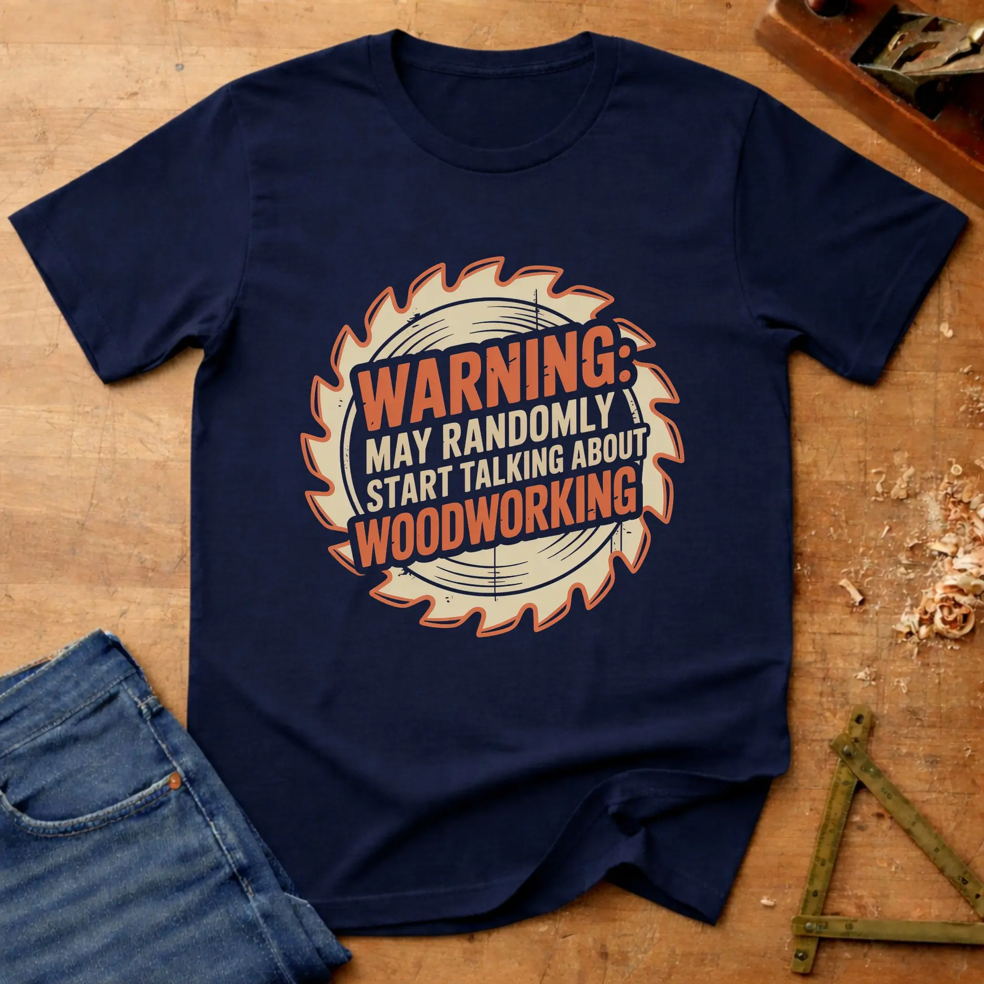 May talk about woodworking, funny woodworking T-shirt in Navy
