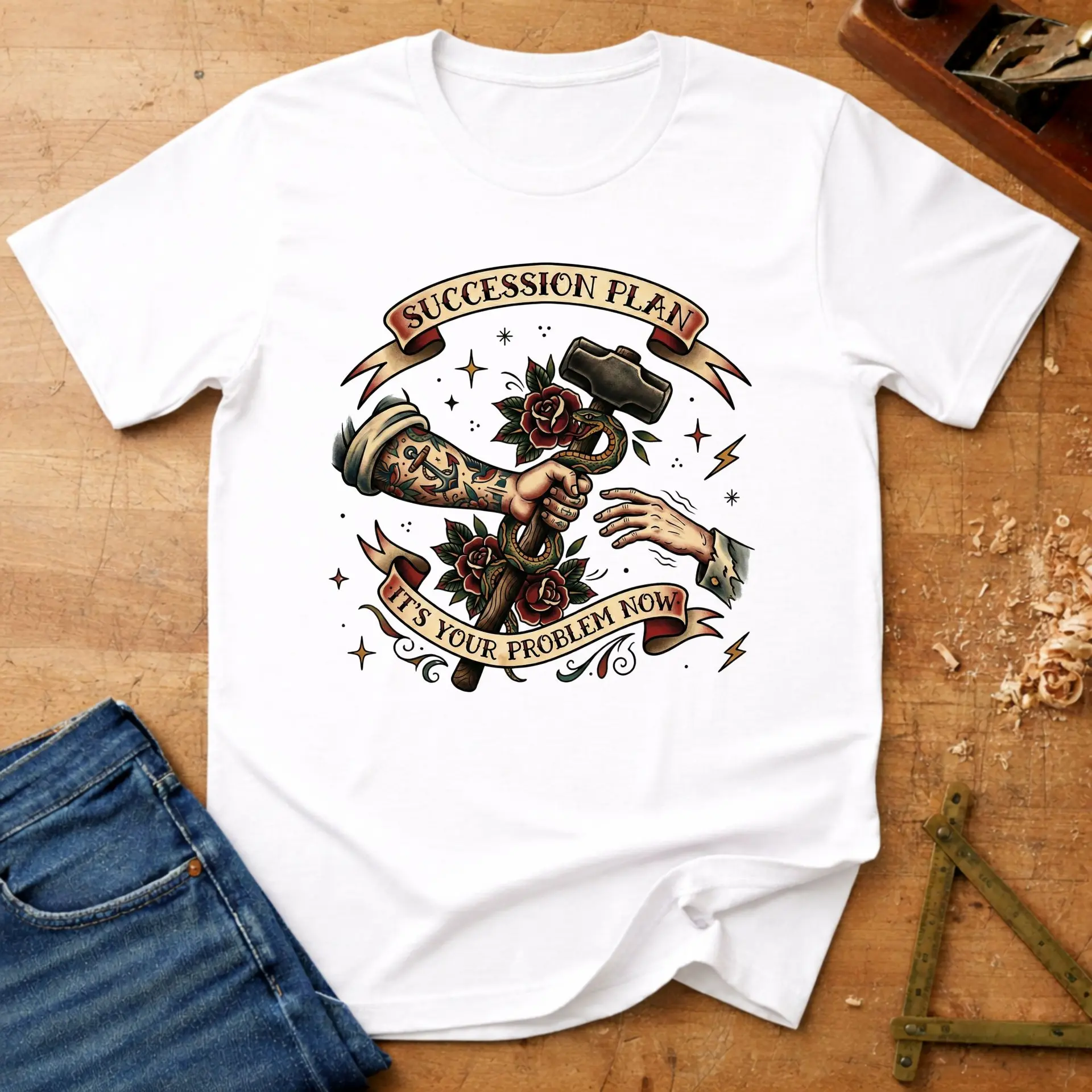 Succession Plan, workshop T-shirt in White