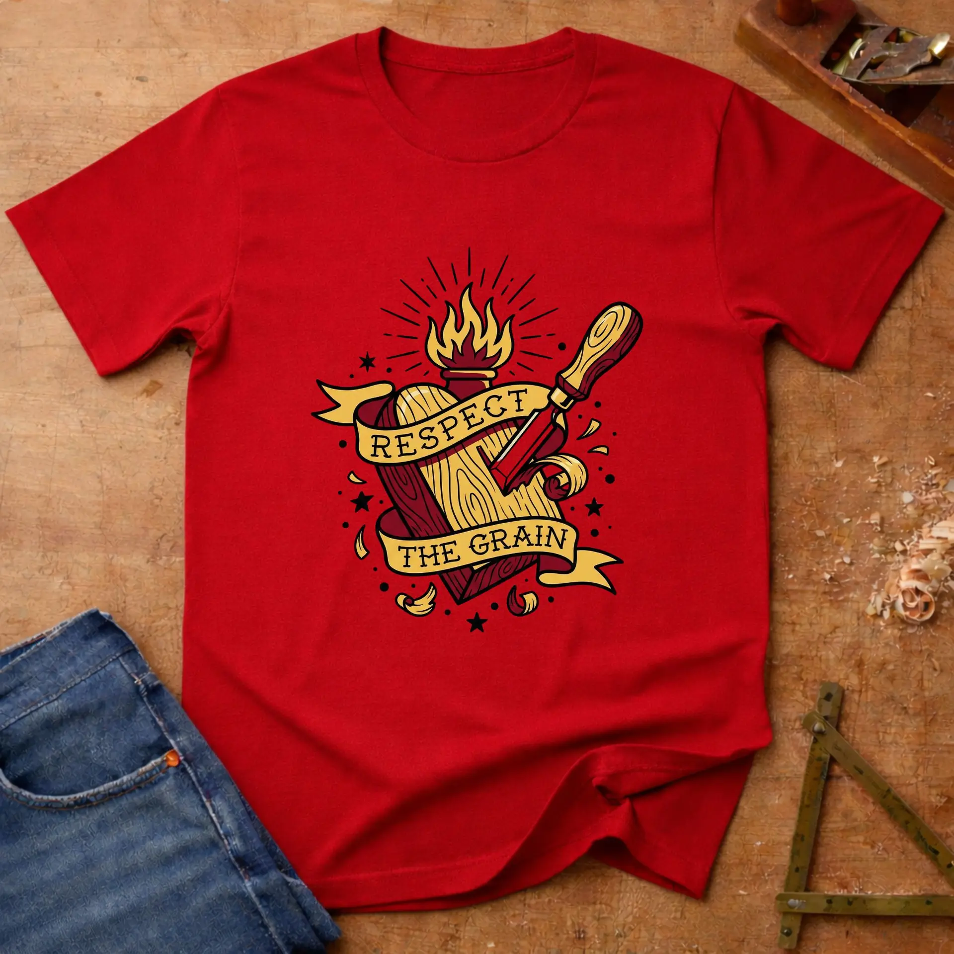 Respect the Grain, woodworking T-shirt in Red