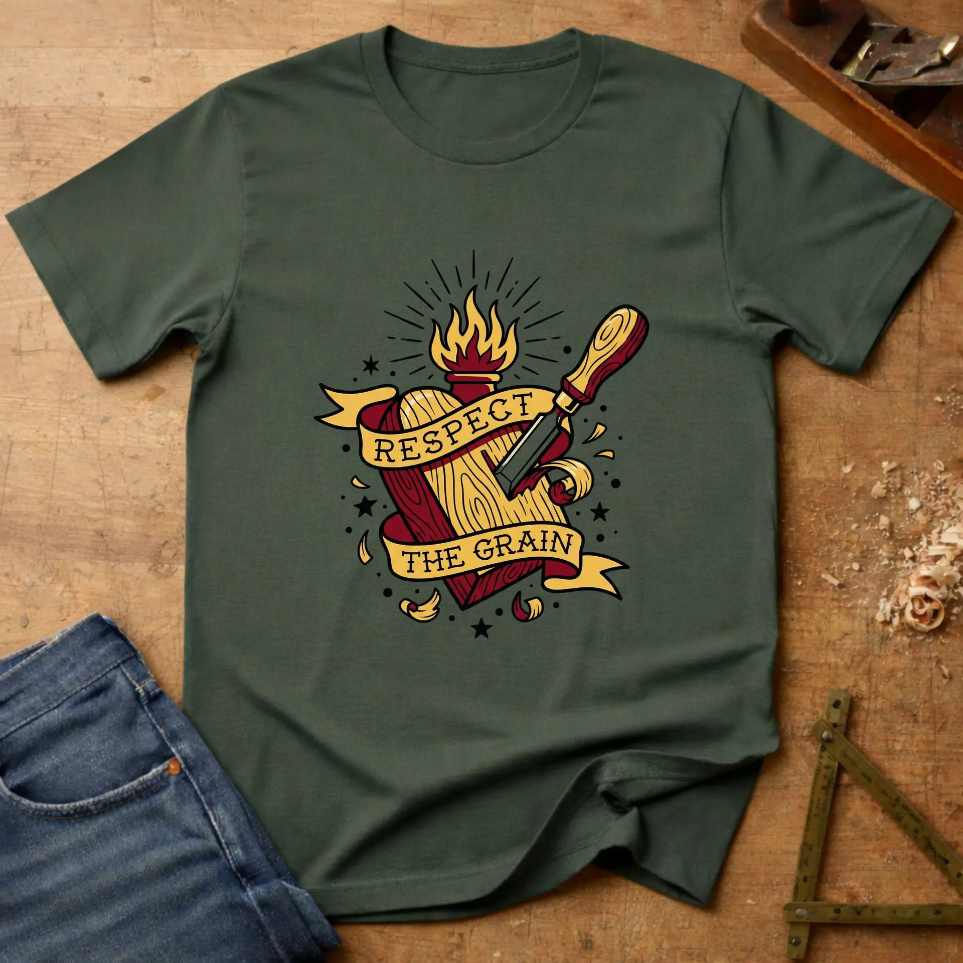 Respect the Grain, woodworking T-shirt