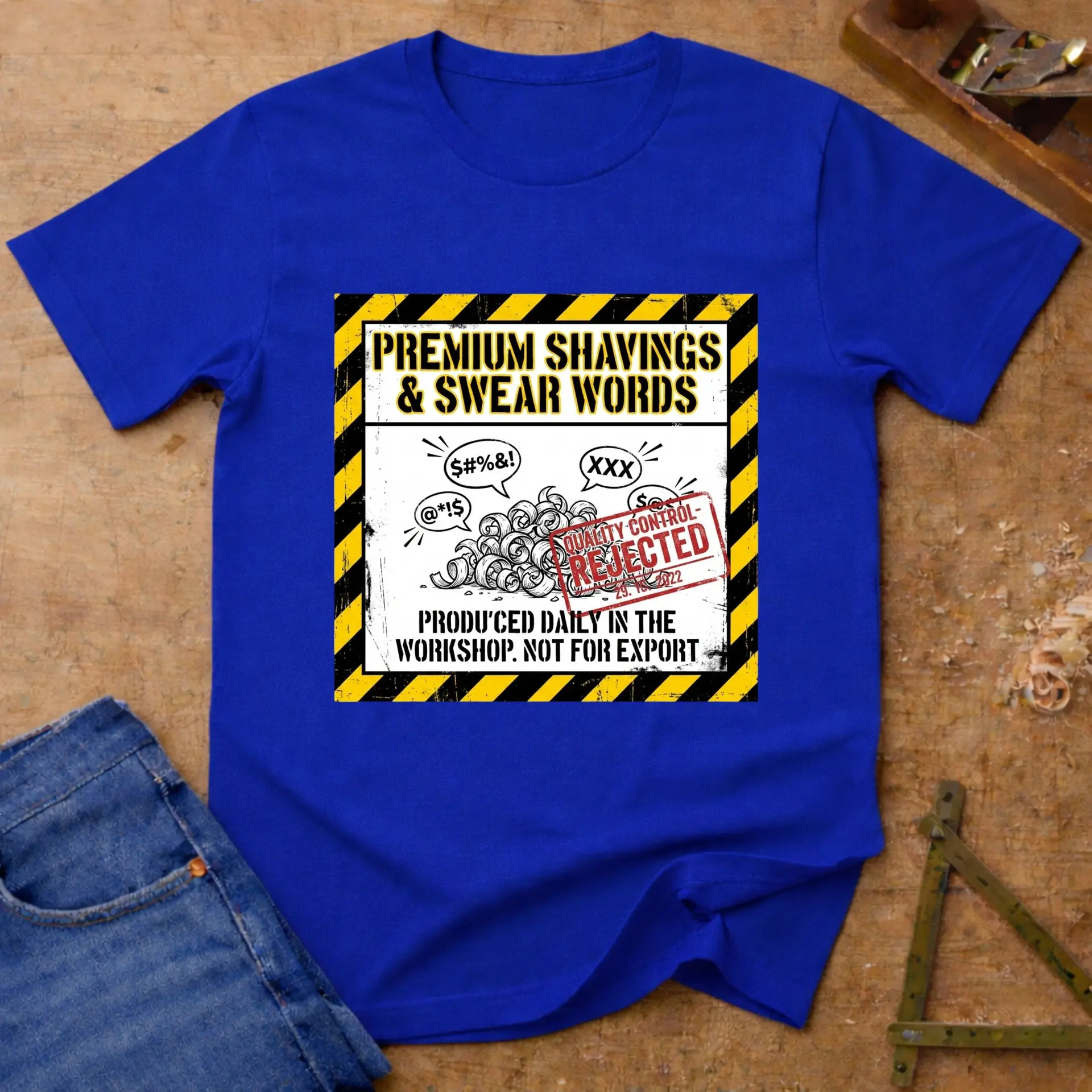 Premium Shavings, woodworking T-shirt in Royal