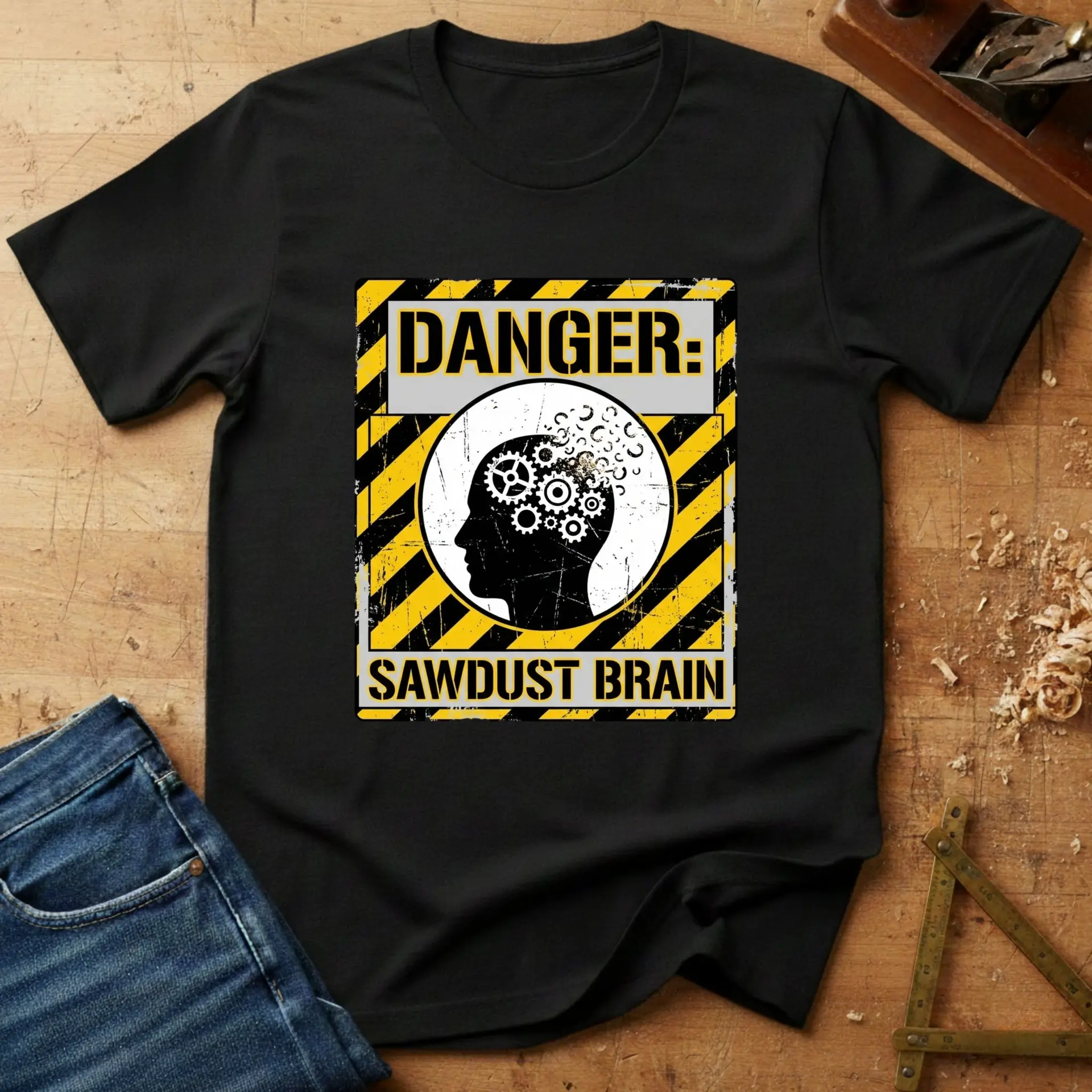 Sawdust Brain, funny woodworking T-shirt